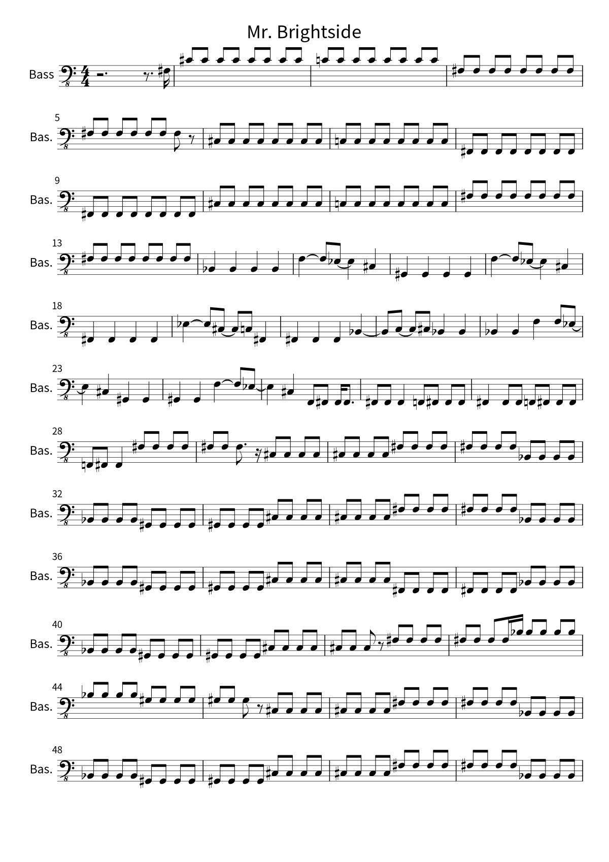 Primera página de la partitura de bajo de Mr. Brightside de The Killers