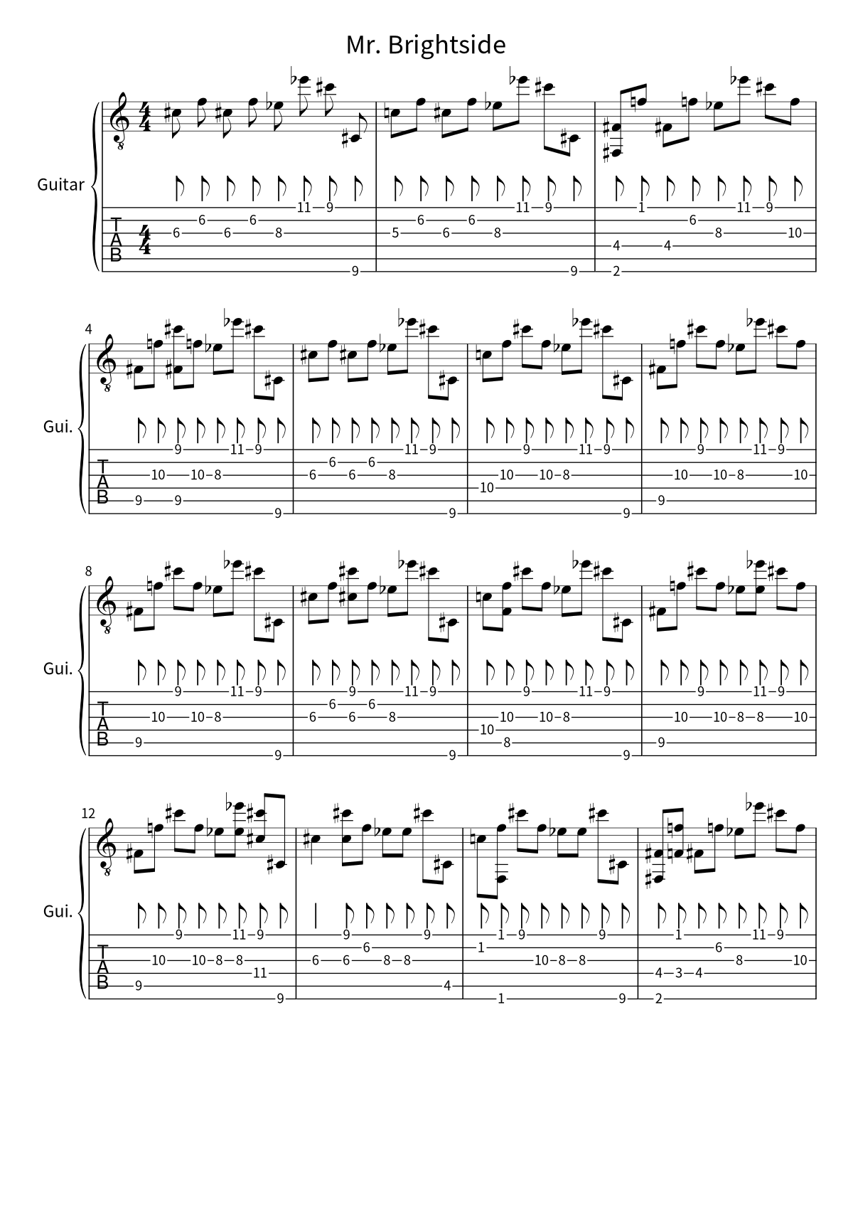 First page of the sheet music for Mr. Brightside by The Killers