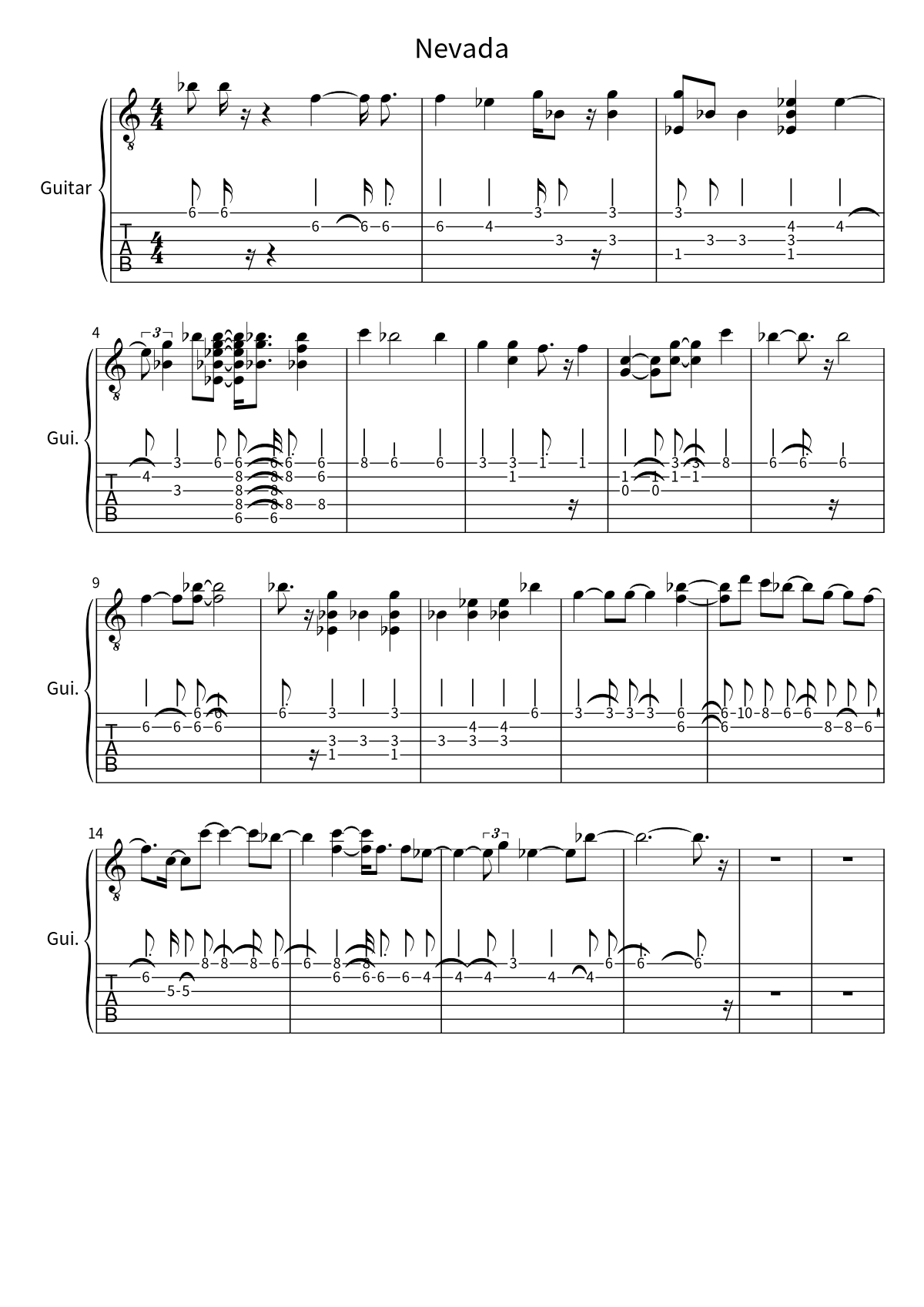 First page of the guitar tab and sheet music for Nevada by Vicetone