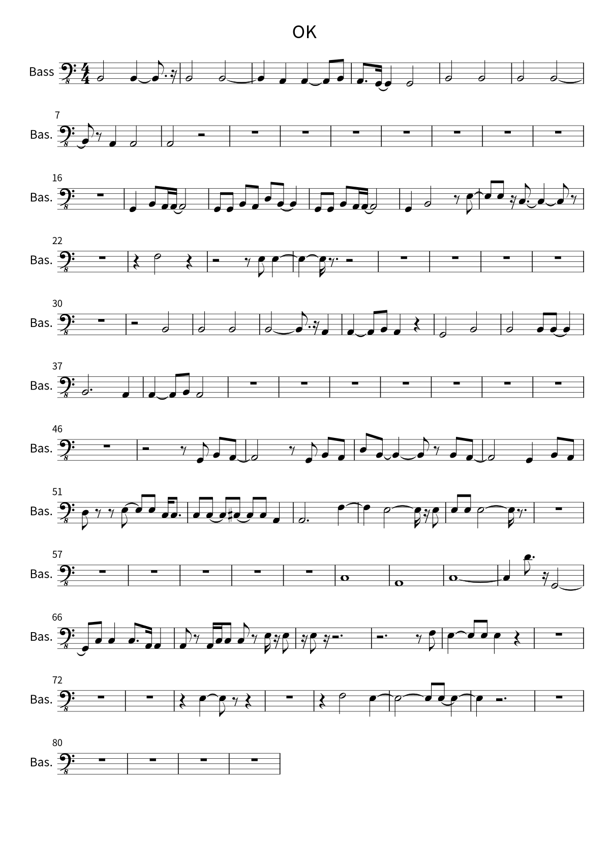 Primera página de la partitura de bajo de OK de Wallows