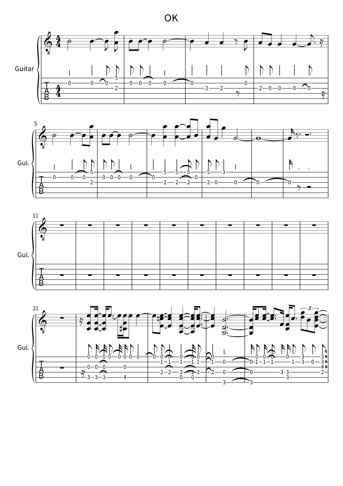 Primera página de la partitura de OK de Wallows