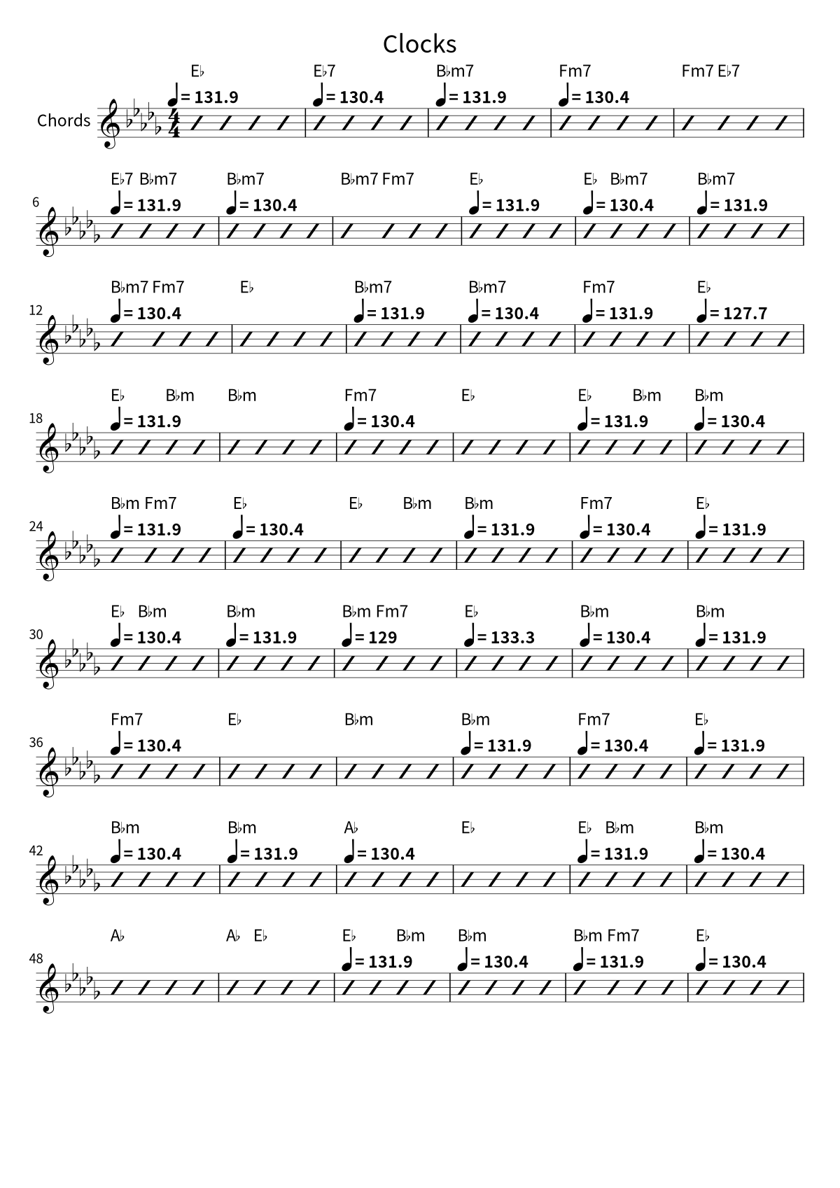Coldplay《Clocks》和弦谱第 1 页
