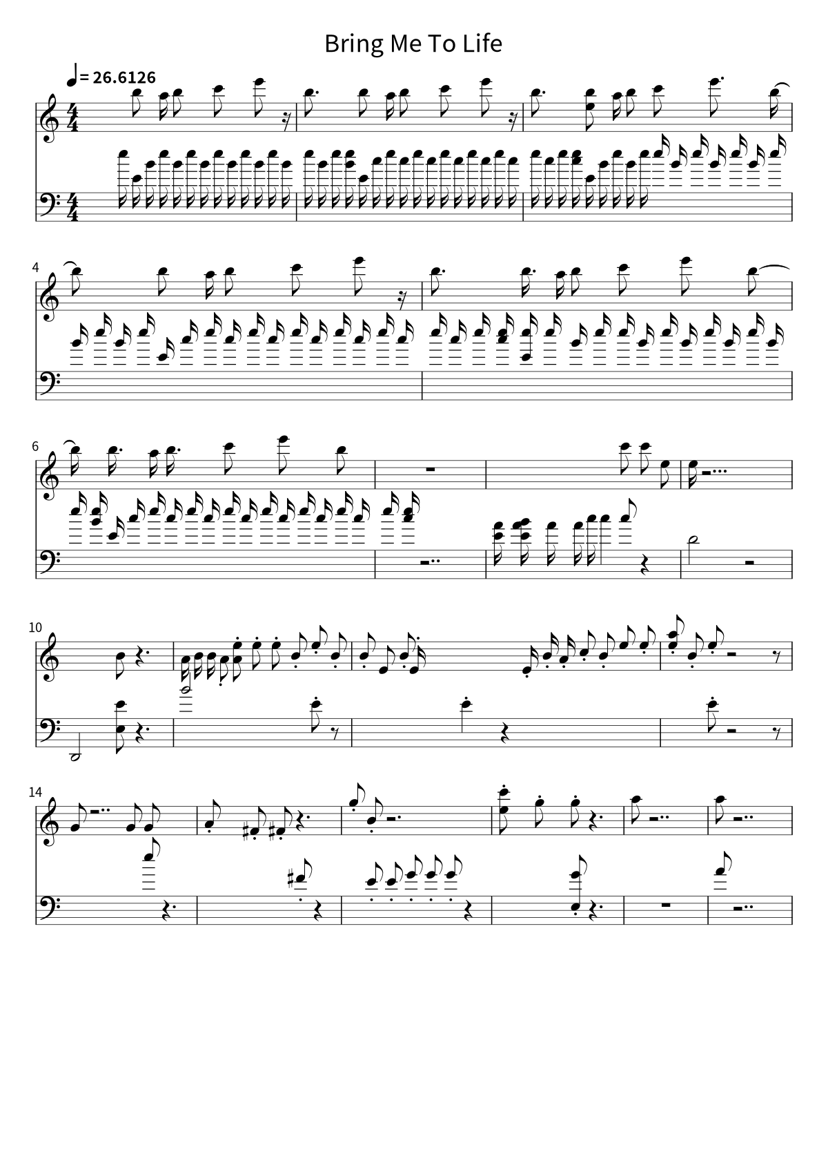 First page of the sheet music for Bring Me To Life by Evanescence