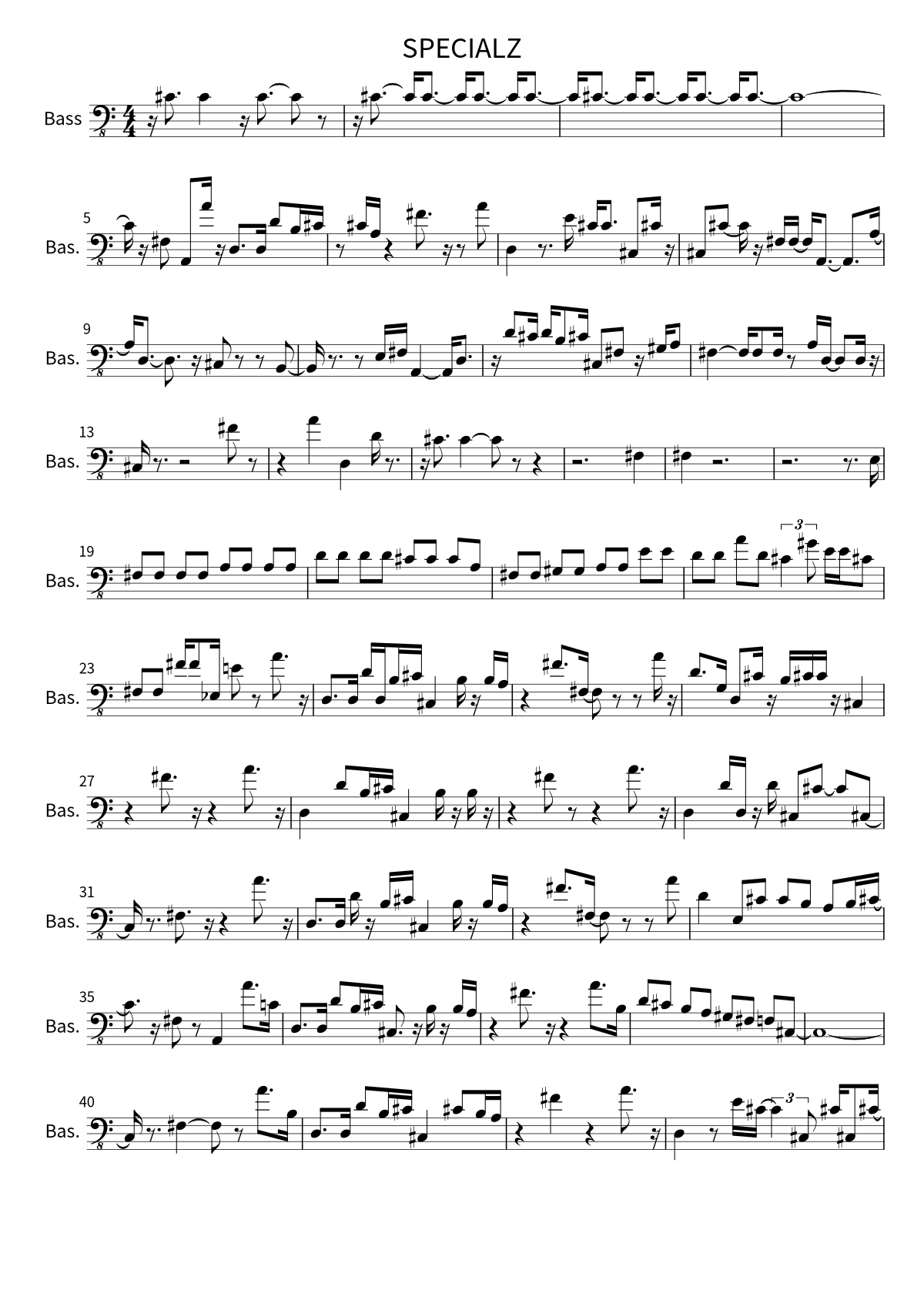 First page of the bass sheet music for SPECIALZ by King Gnu