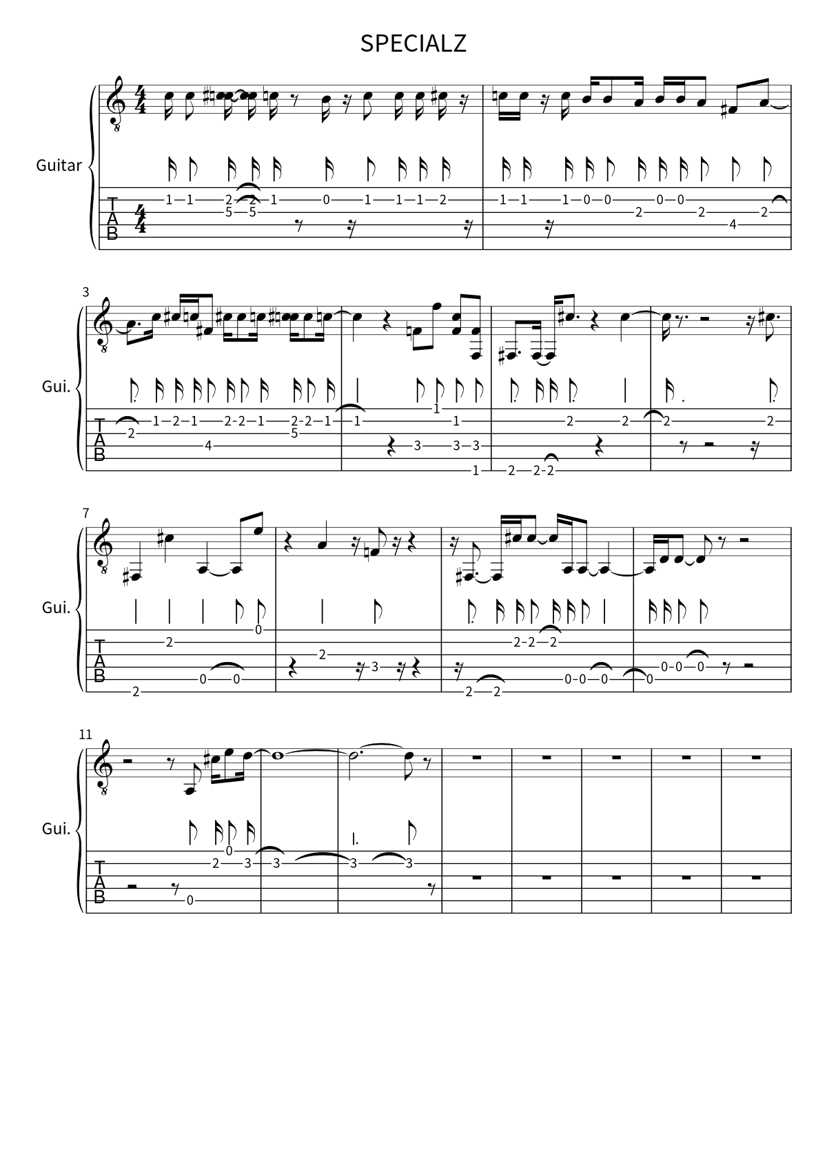 First page of the guitar tab and sheet music for SPECIALZ by King Gnu