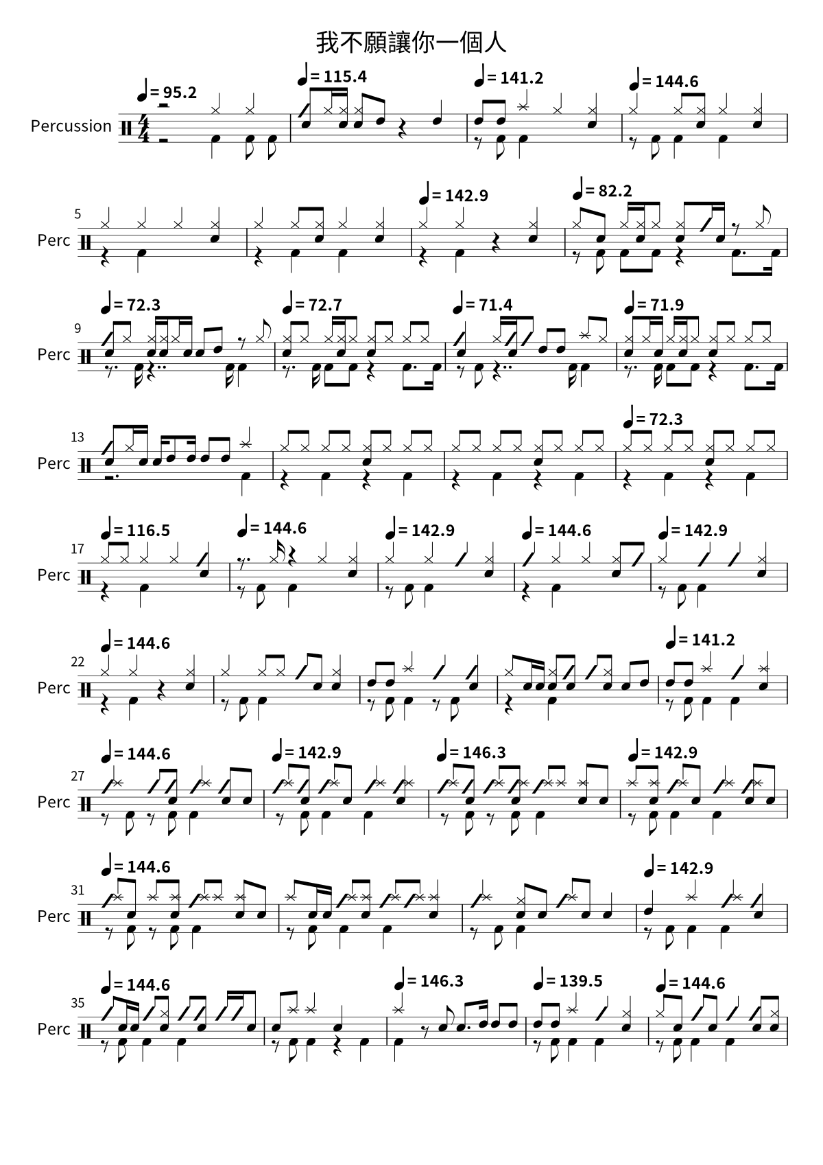 Primera página de la partitura de batería de 我不願讓你一個人 de Mayday