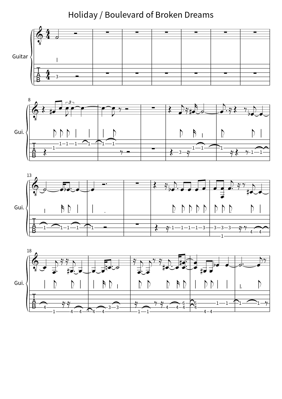 «Holiday / Boulevard of Broken Dreams» (Green Day): табы и ноты для гитары, страница 1