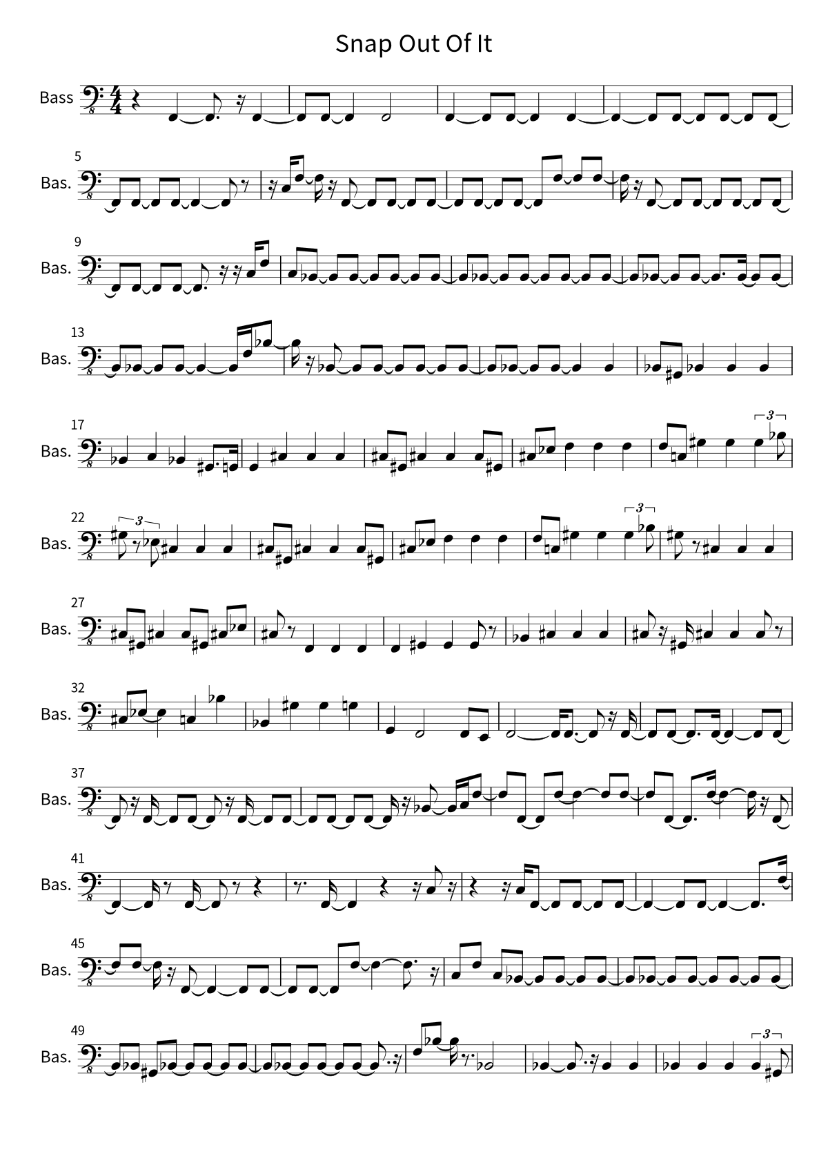 Primeira página da partitura de baixo de Snap Out Of It, de Arctic Monkeys
