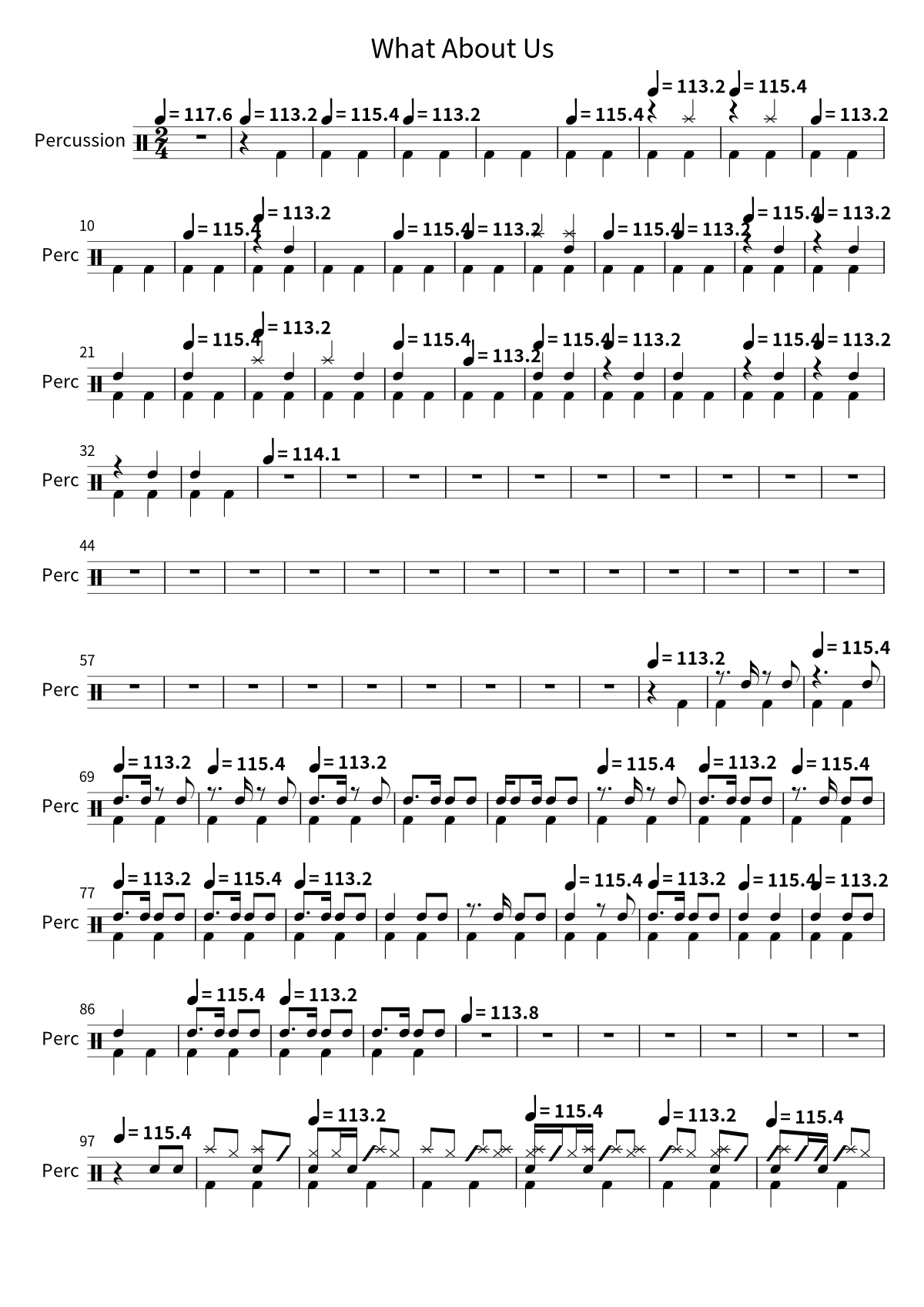 Primera página de la partitura de batería de What About Us de P!nk