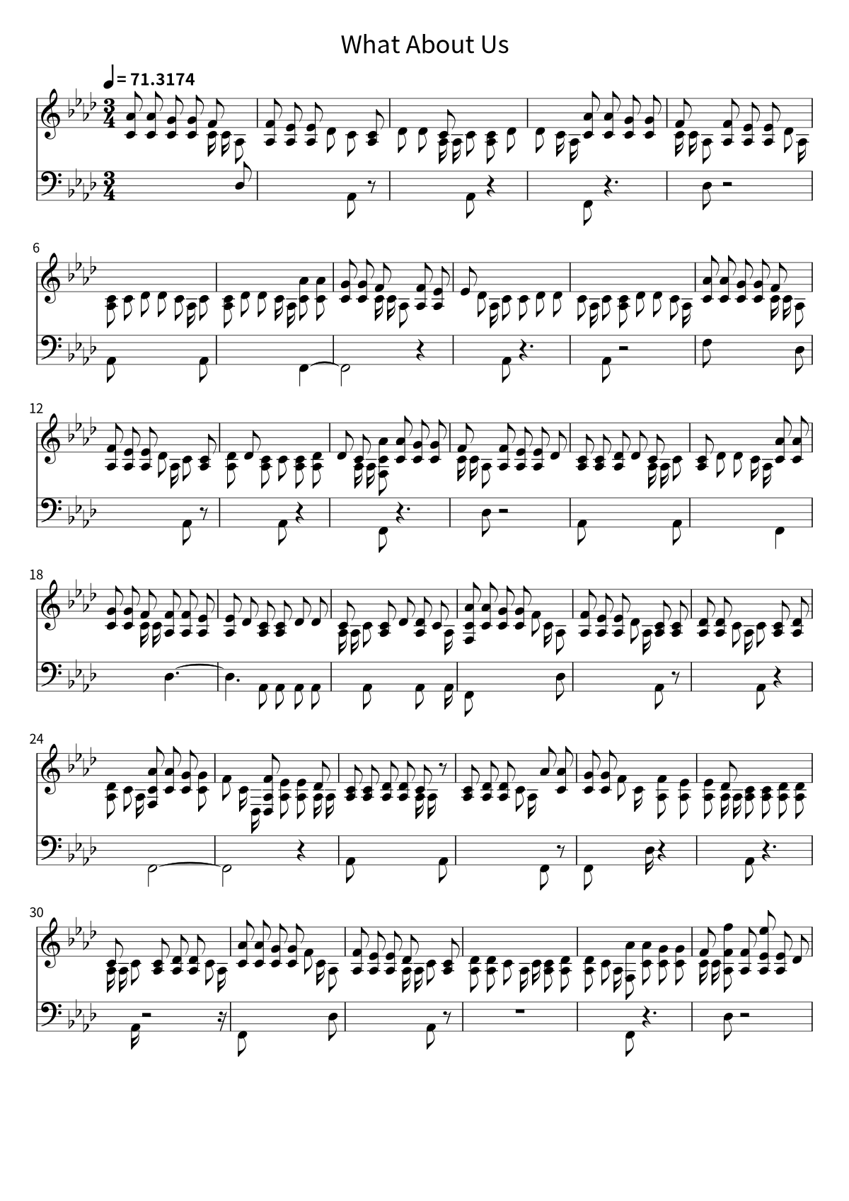 First page of the sheet music for What About Us by P!nk