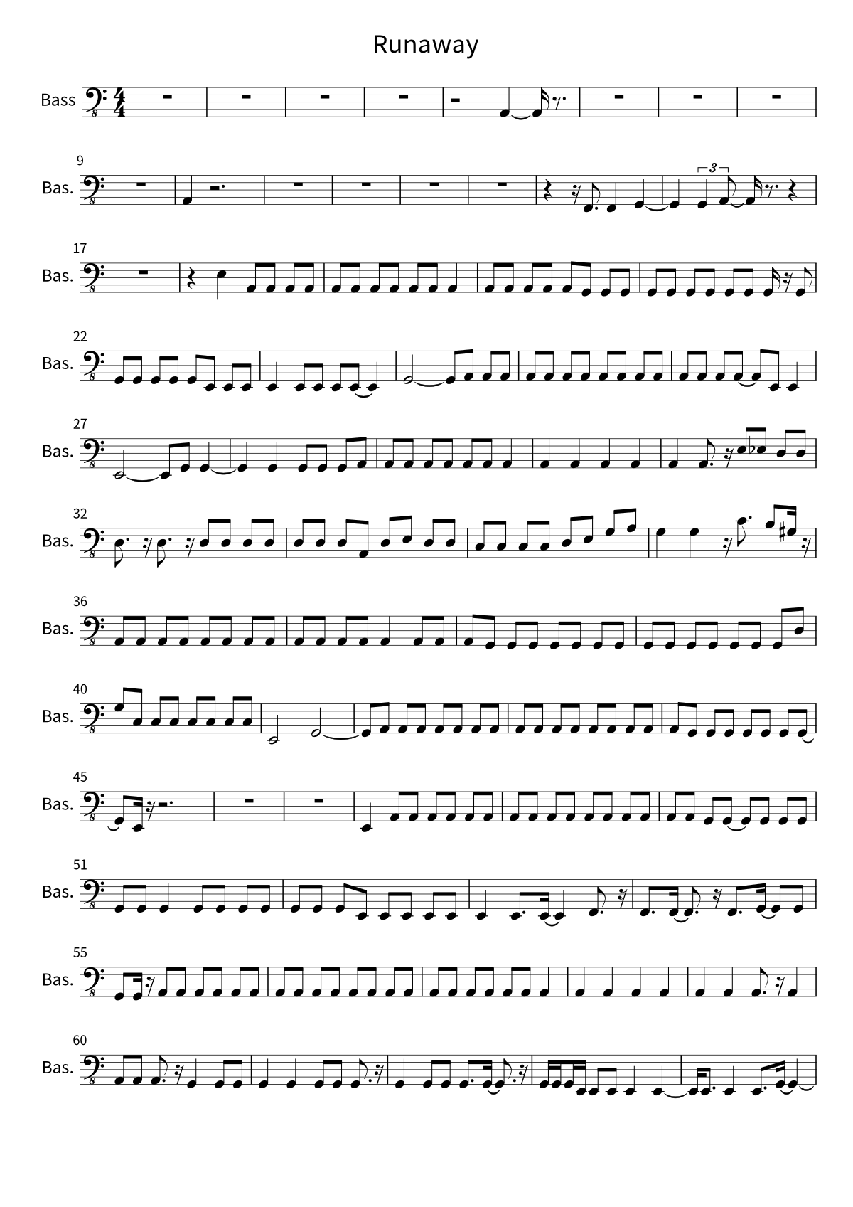 «Runaway» (Bon Jovi): ноты для бас-гитары, страница 1