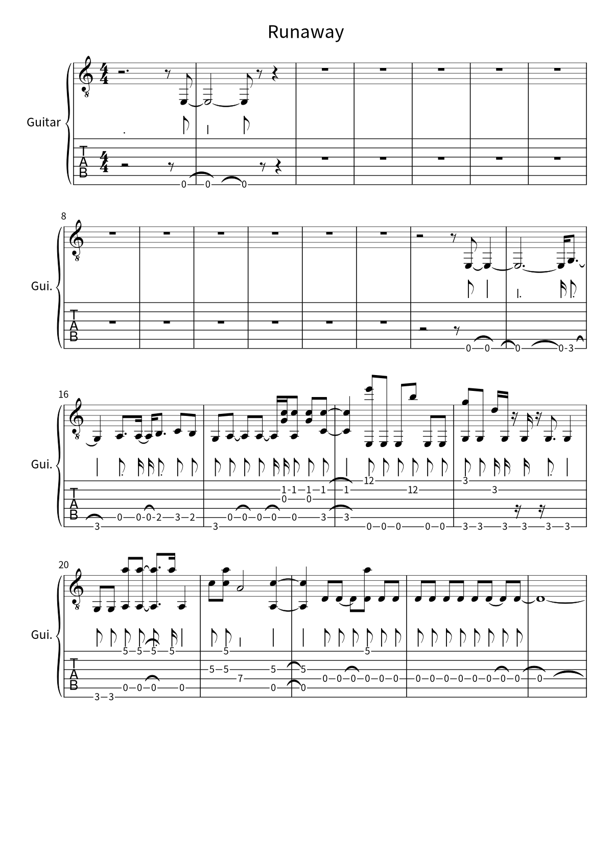 Bon Jovi《Runaway》吉他譜第 1 頁