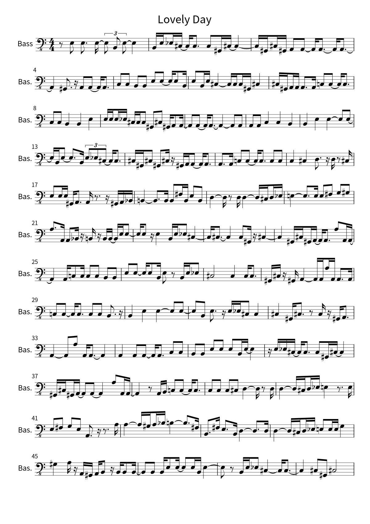 First page of the bass sheet music for Lovely Day by Bill Withers