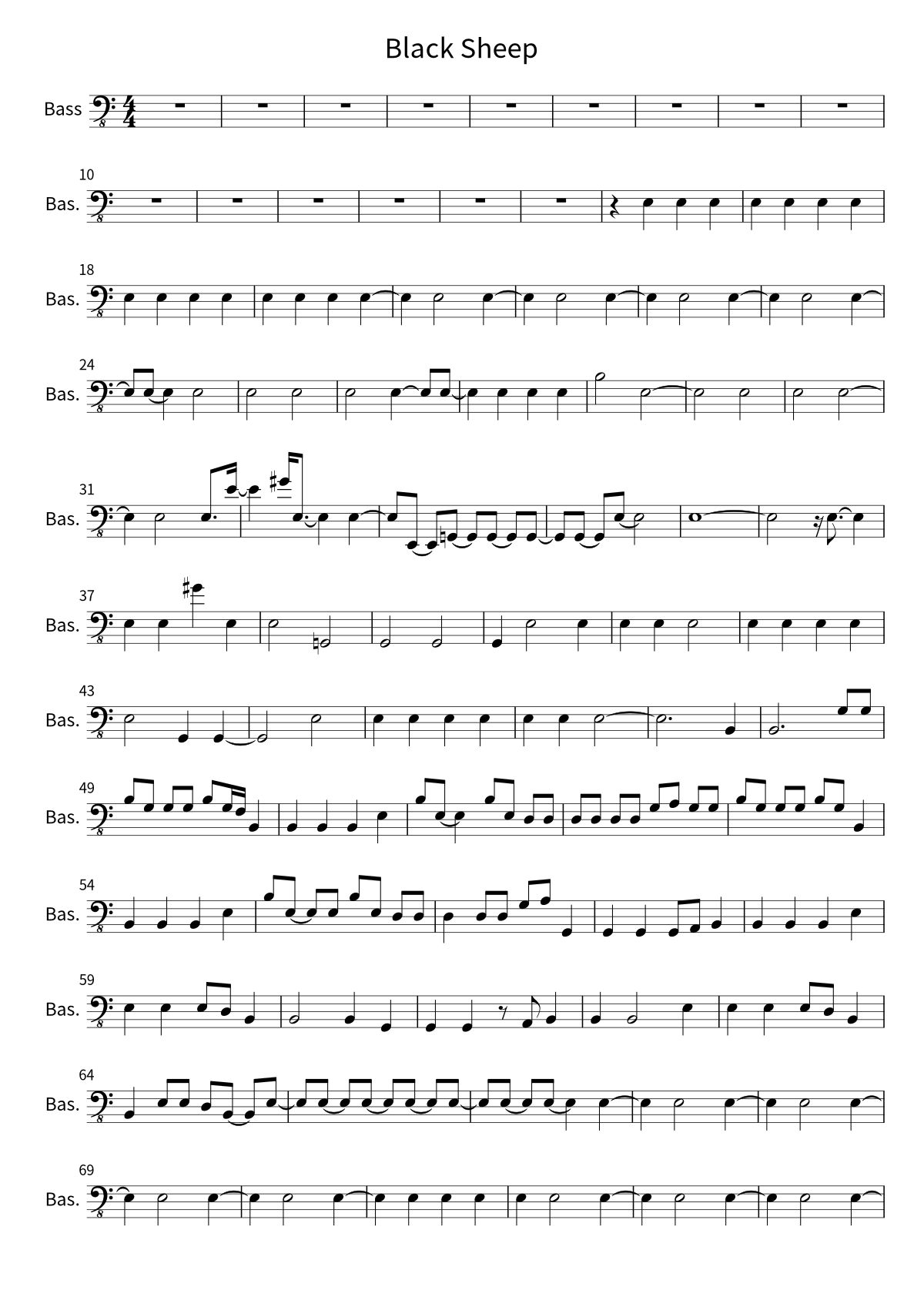 Primera página de la partitura de bajo de Black Sheep de Metric