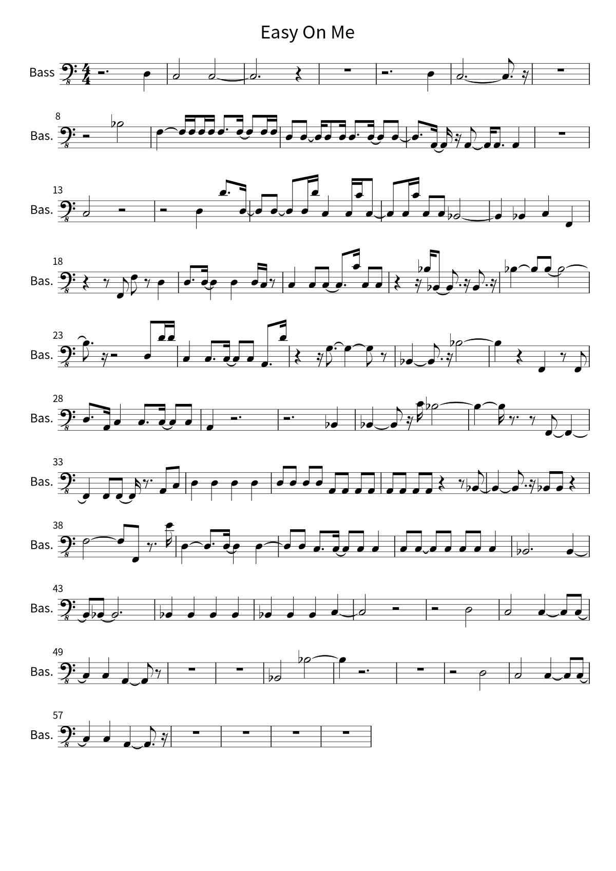 Primera página de la partitura de bajo de Easy On Me de Adele