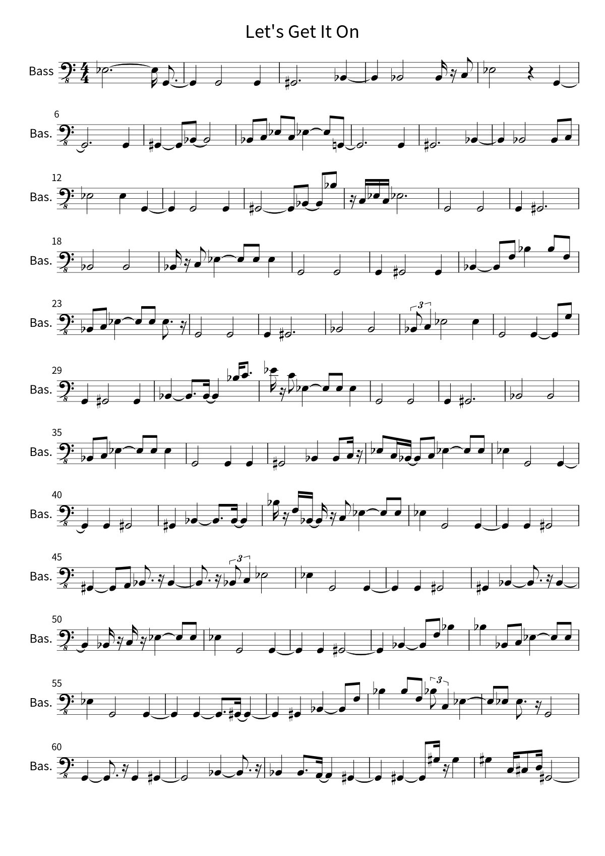 First page of the bass sheet music for Let's Get It On by Marvin Gaye