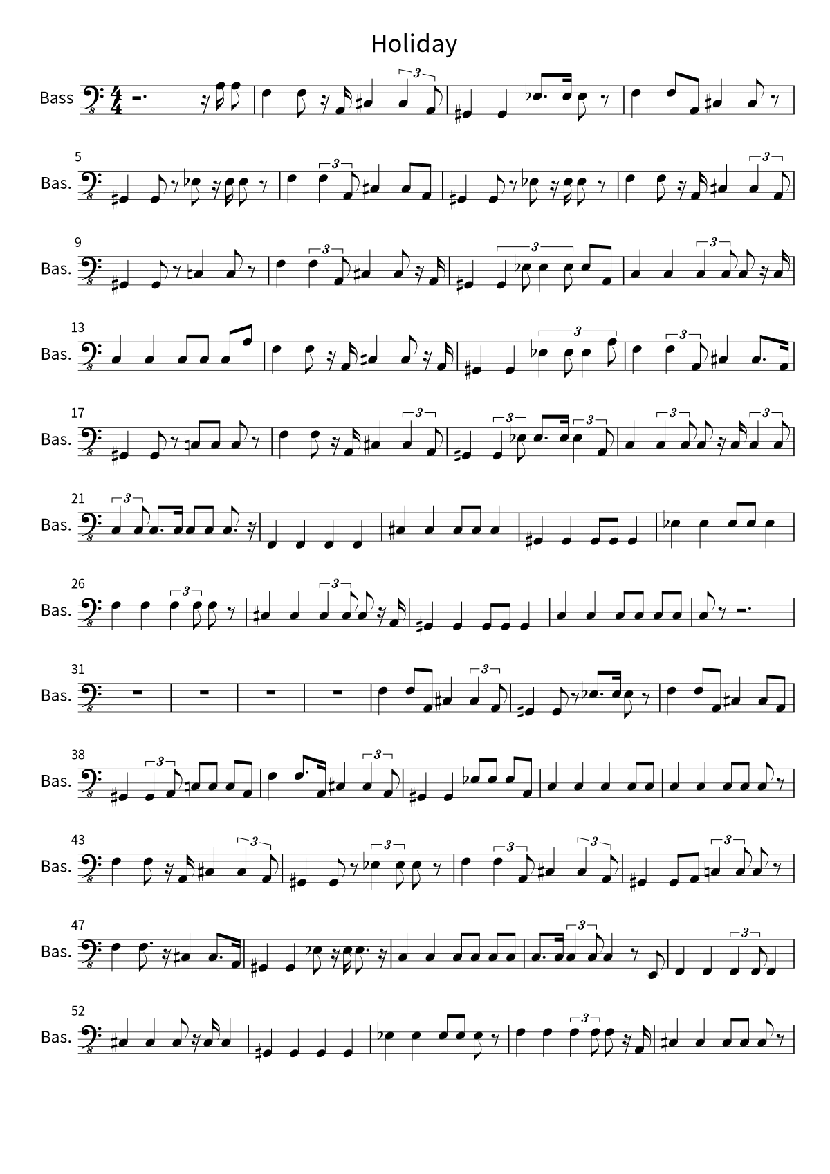 Primera página de la partitura de bajo de Holiday de Green Day