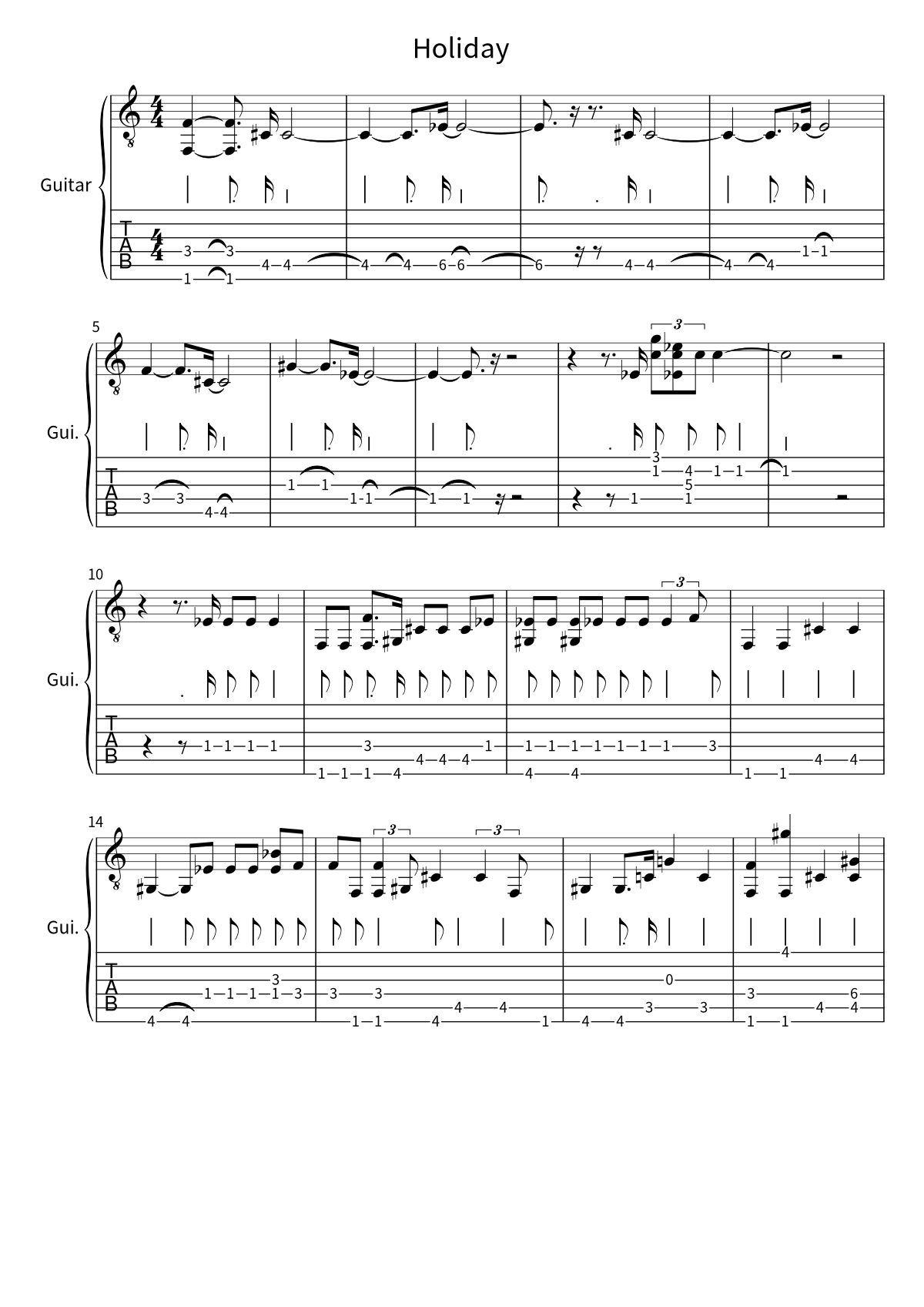 Green Day《Holiday》吉他譜第 1 頁