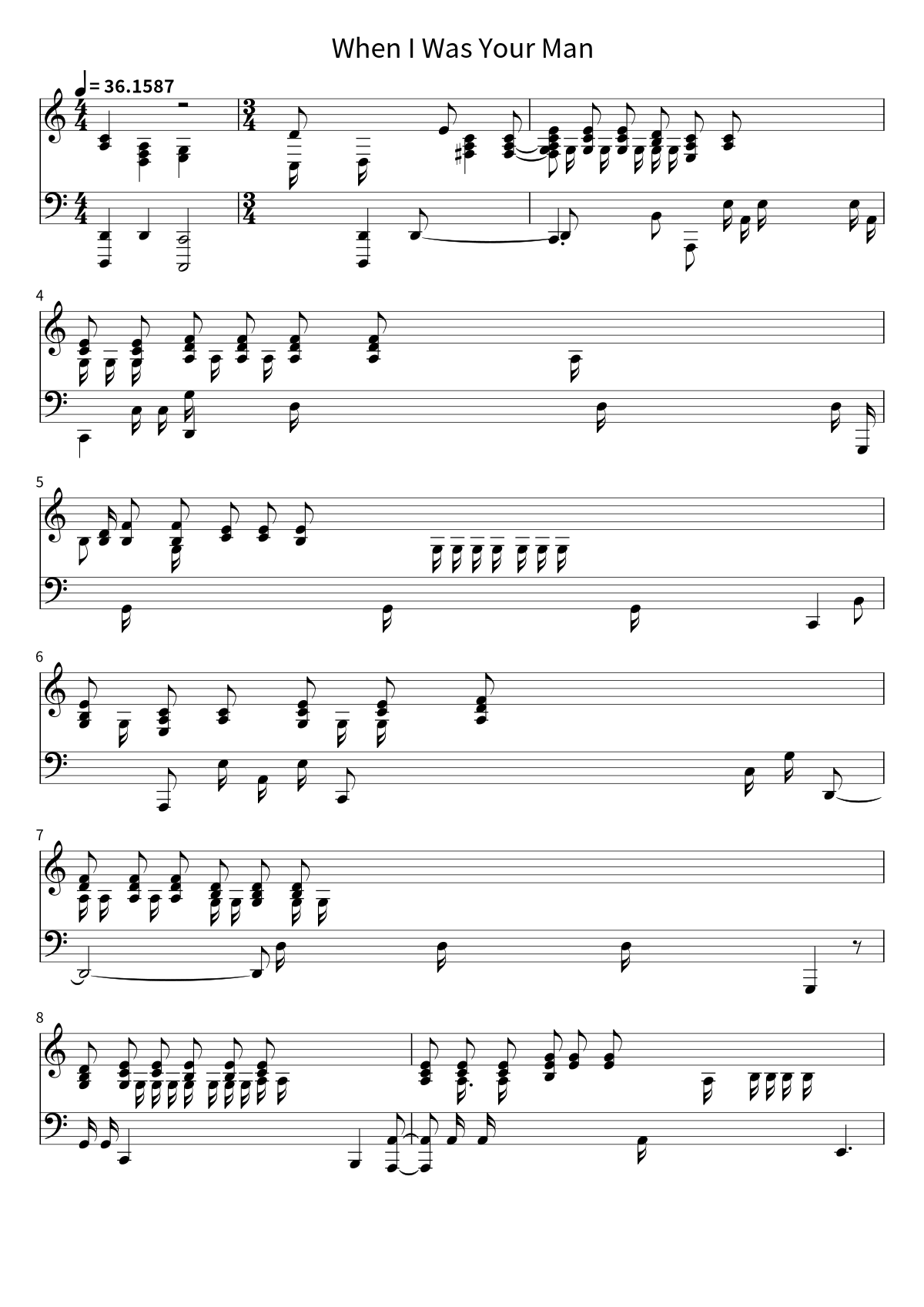 Primera página de la partitura de When I Was Your Man de Bruno Mars