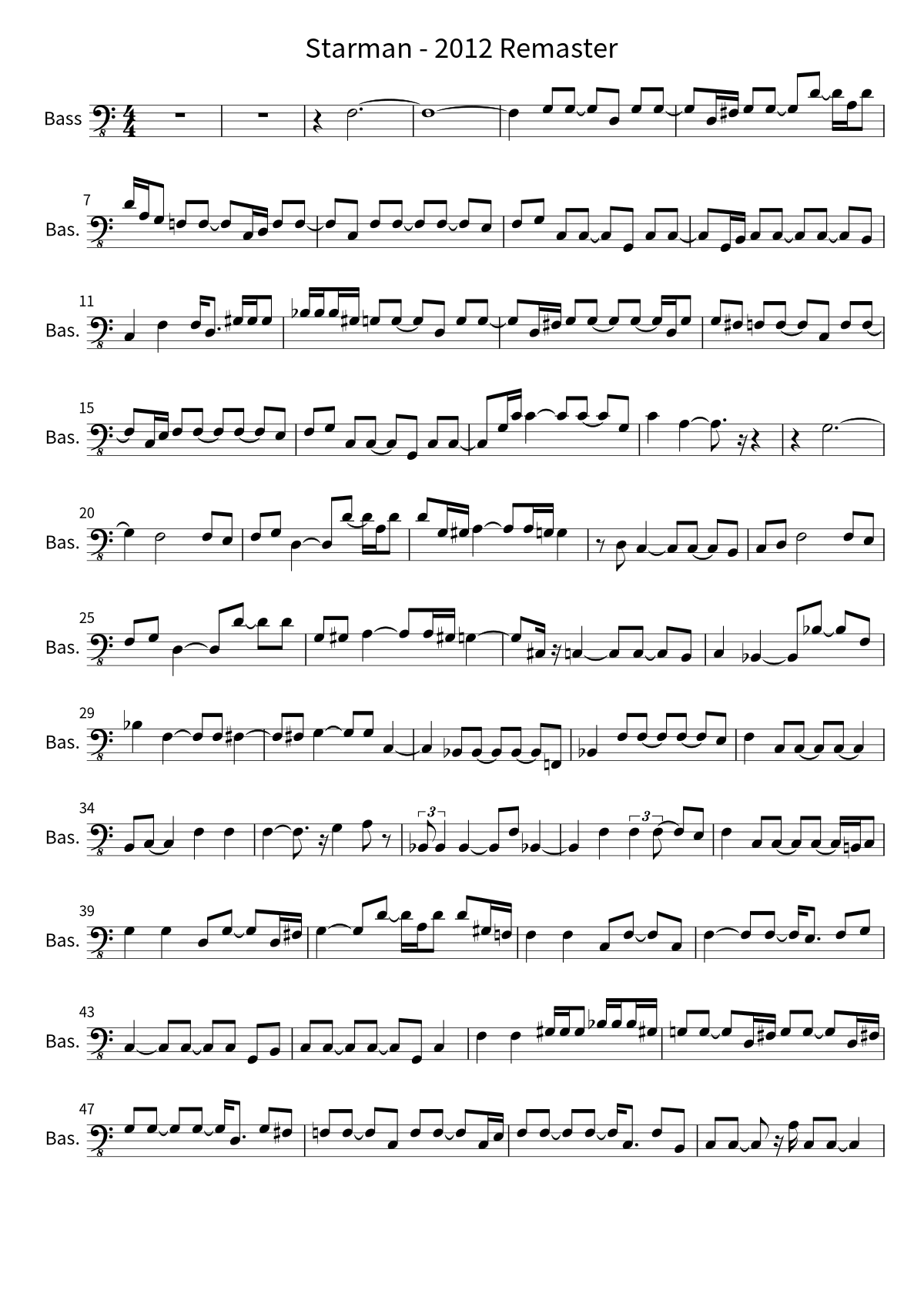 First page of the bass sheet music for Starman - 2012 Remaster by David Bowie