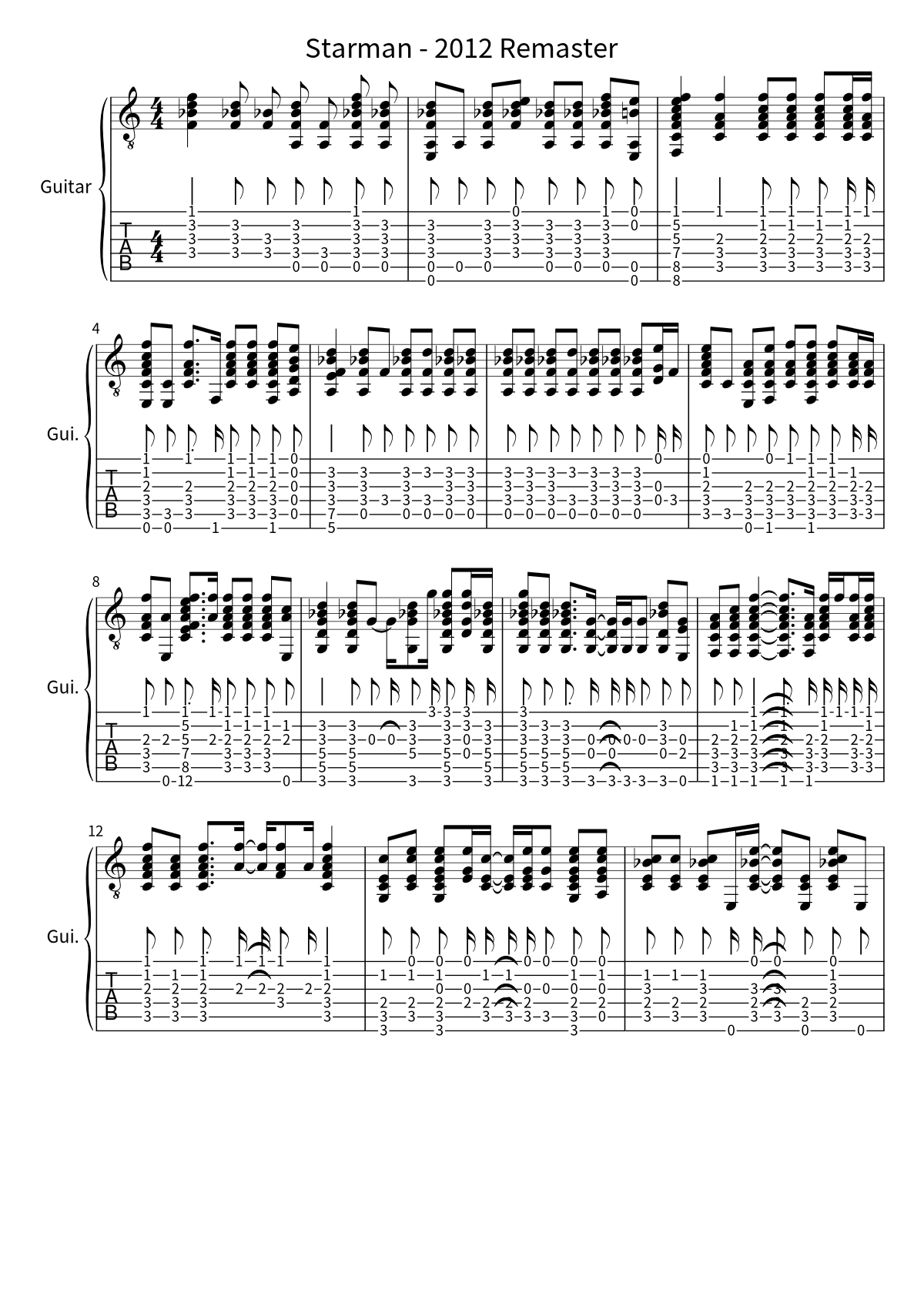 Primera página de la partitura de Starman - 2012 Remaster de David Bowie