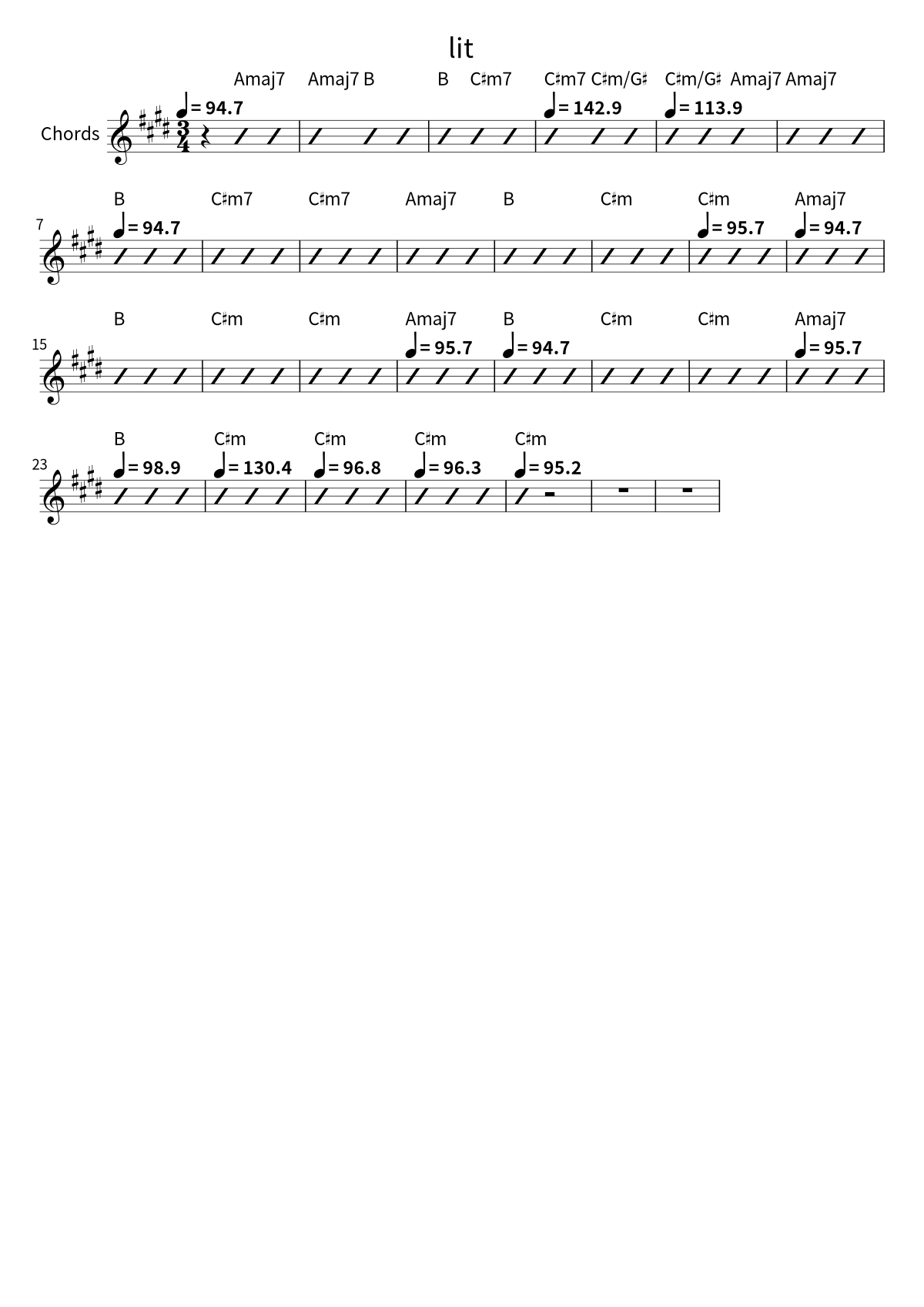 First page of the chord chart for lit by kensuke ushio