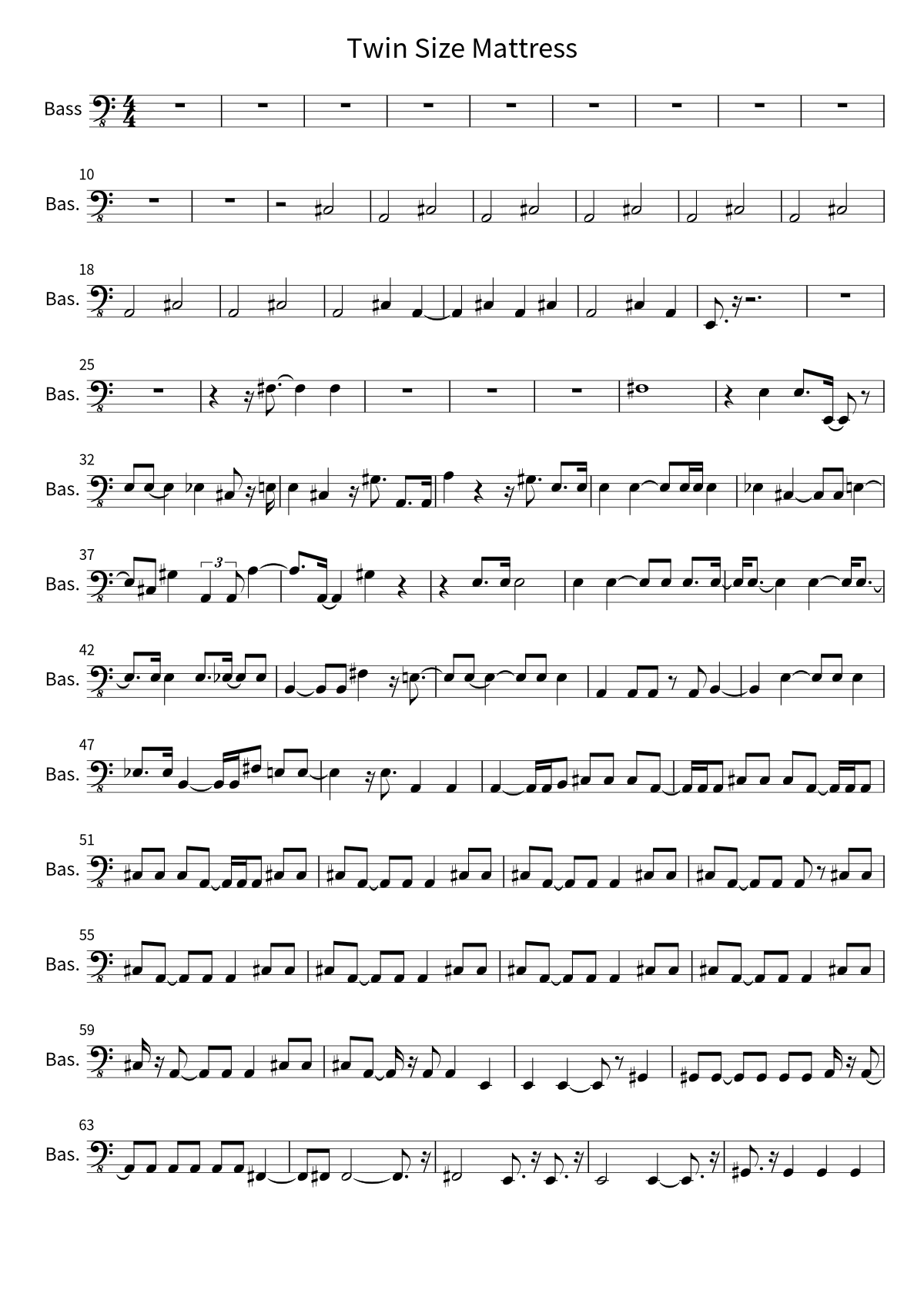 Primera página de la partitura de bajo de Twin Size Mattress de The Front Bottoms