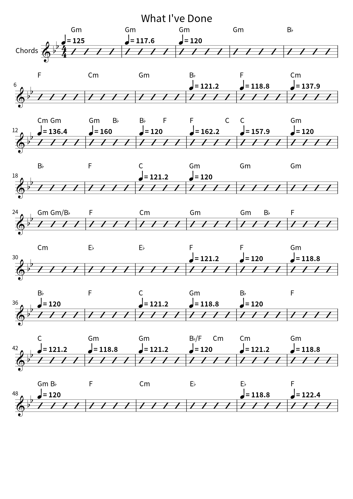 Primera página de la hoja de acordes de What I've Done de Linkin Park
