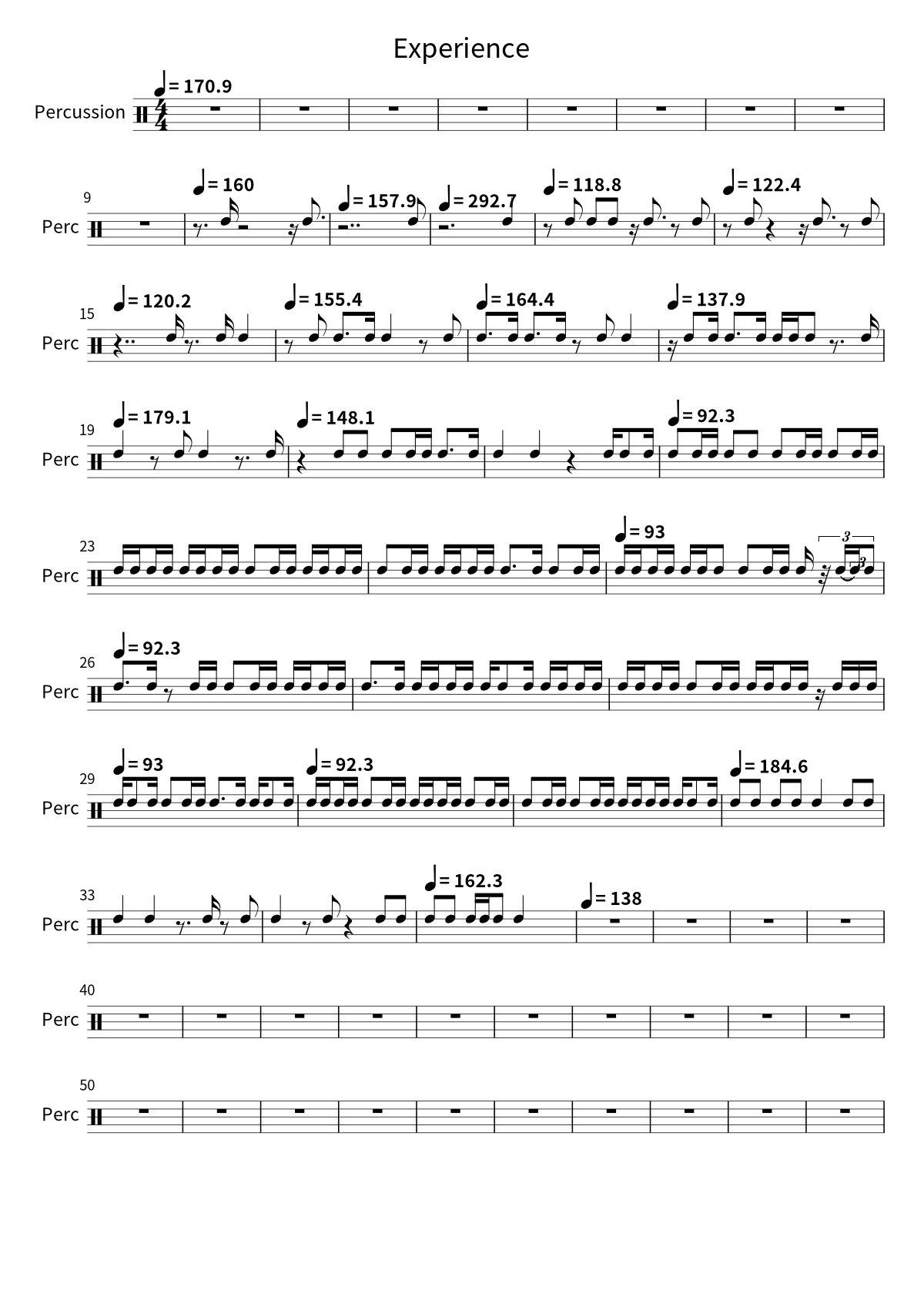 Primera página de la partitura de batería de Experience de Ludovico Einaudi