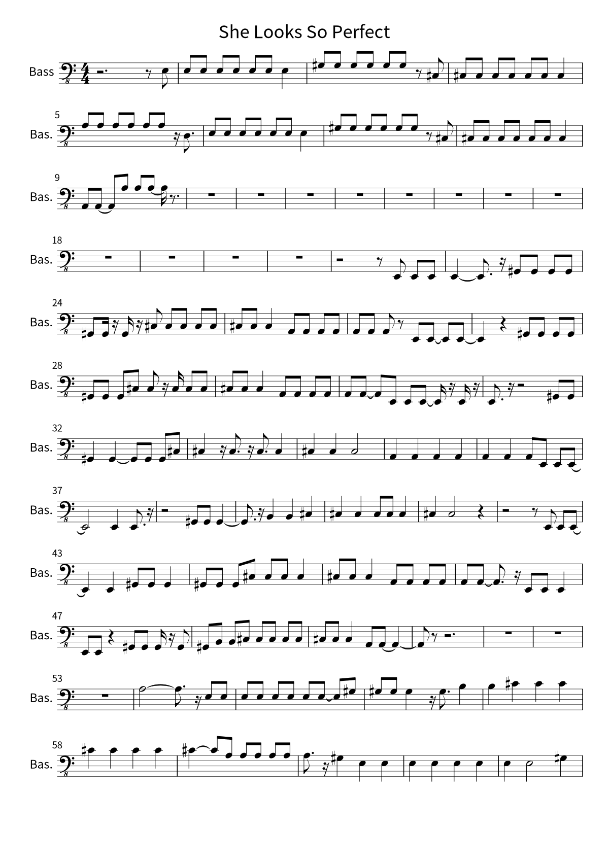 Primeira página da partitura de baixo de She Looks So Perfect, de 5 Seconds of Summer