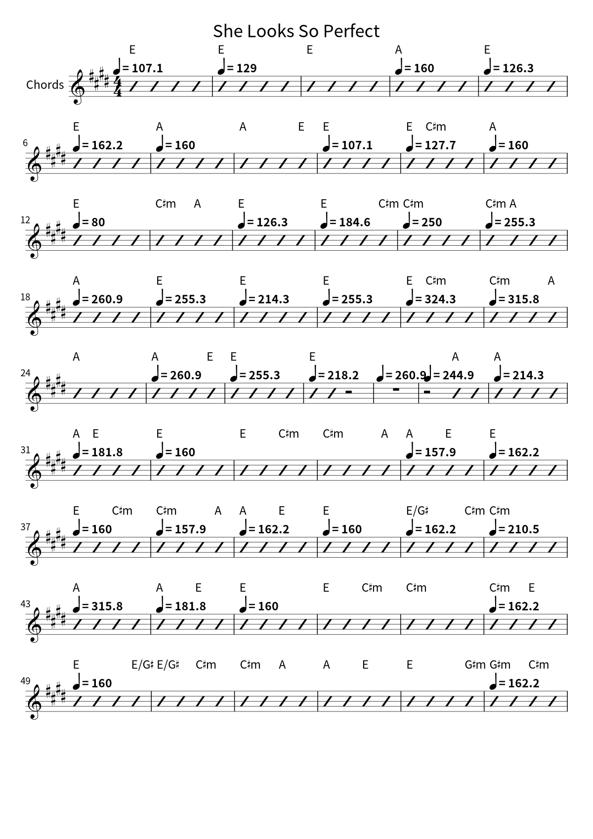 First page of the chord chart for She Looks So Perfect by 5 Seconds of Summer