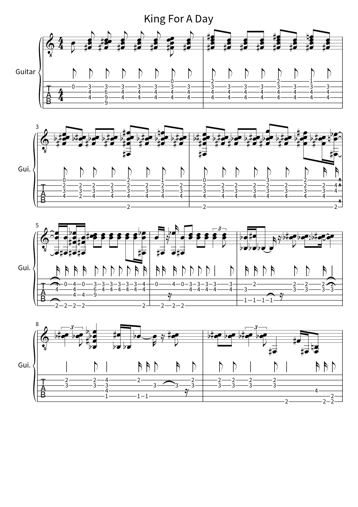 First page of the guitar tab and sheet music for King For A Day by Pierce The Veil