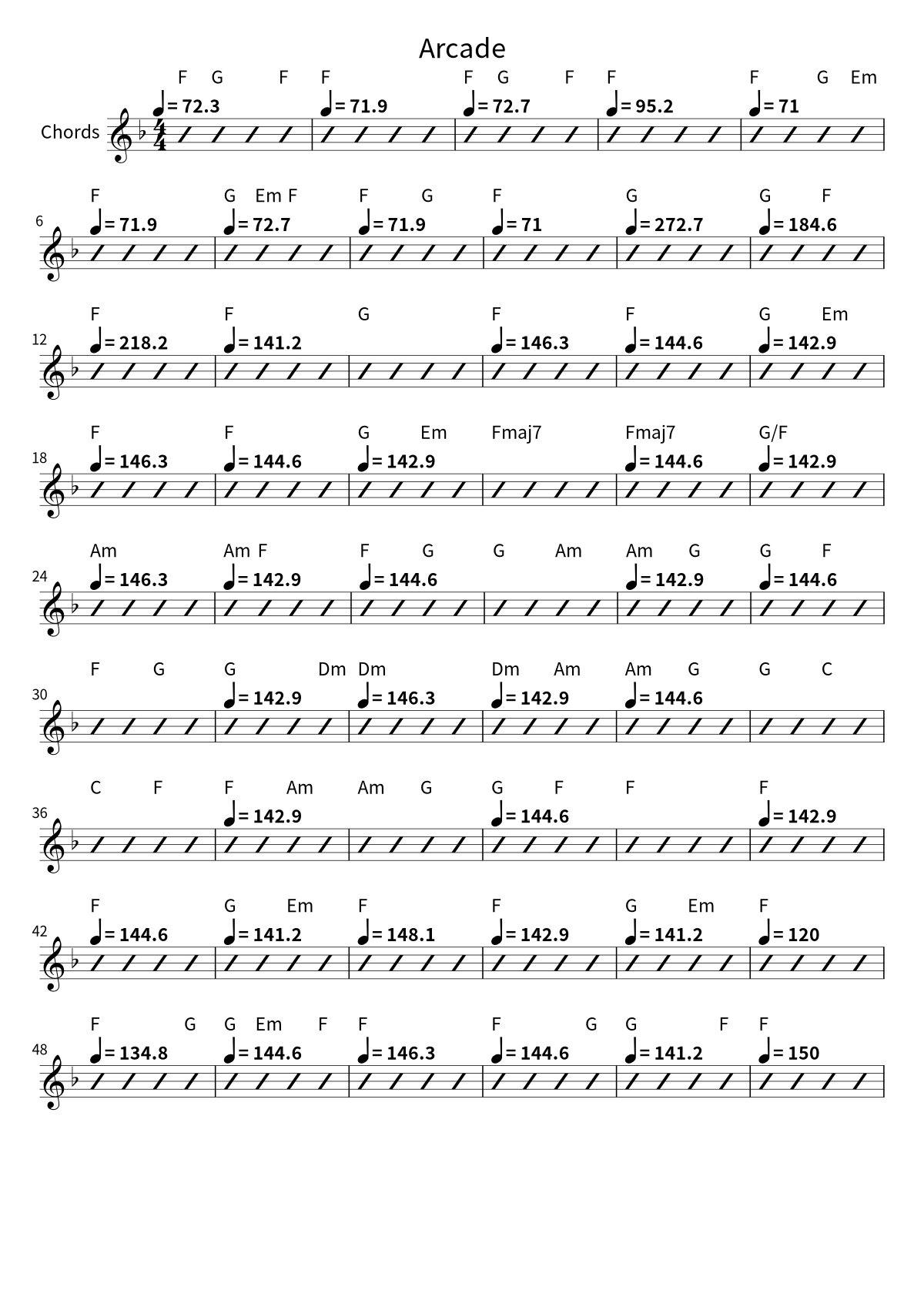 First page of the chord chart for Arcade by Duncan Laurence