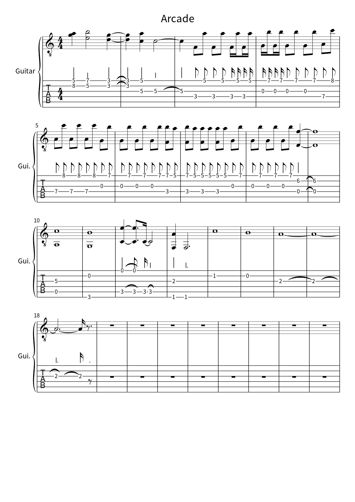 First page of the guitar tab and sheet music for Arcade by Duncan Laurence