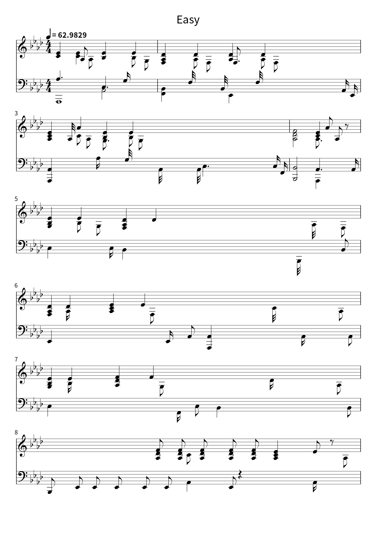 Primera página de la partitura de Easy de Commodores