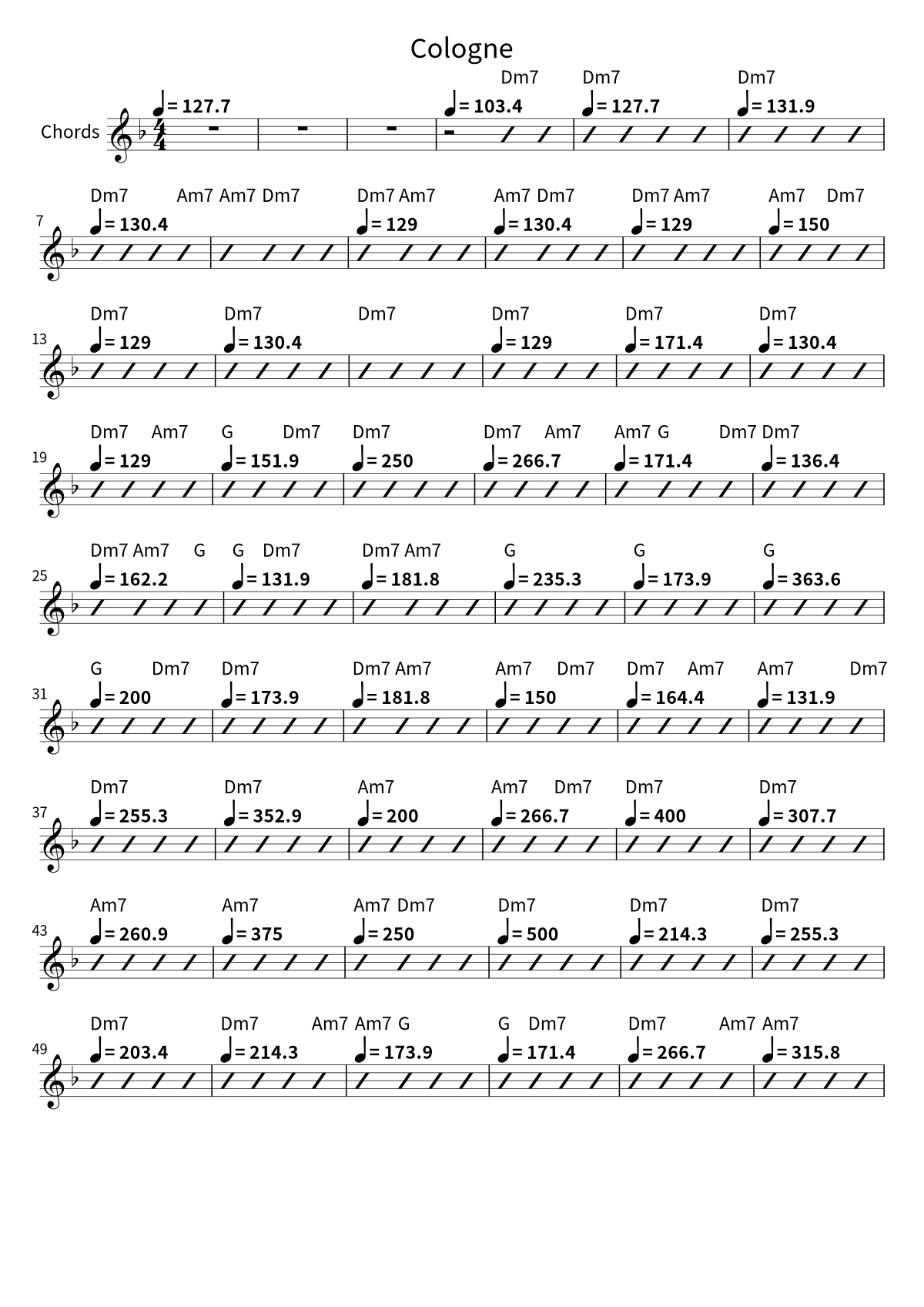 First page of the chord chart for Cologne by beabadoobee