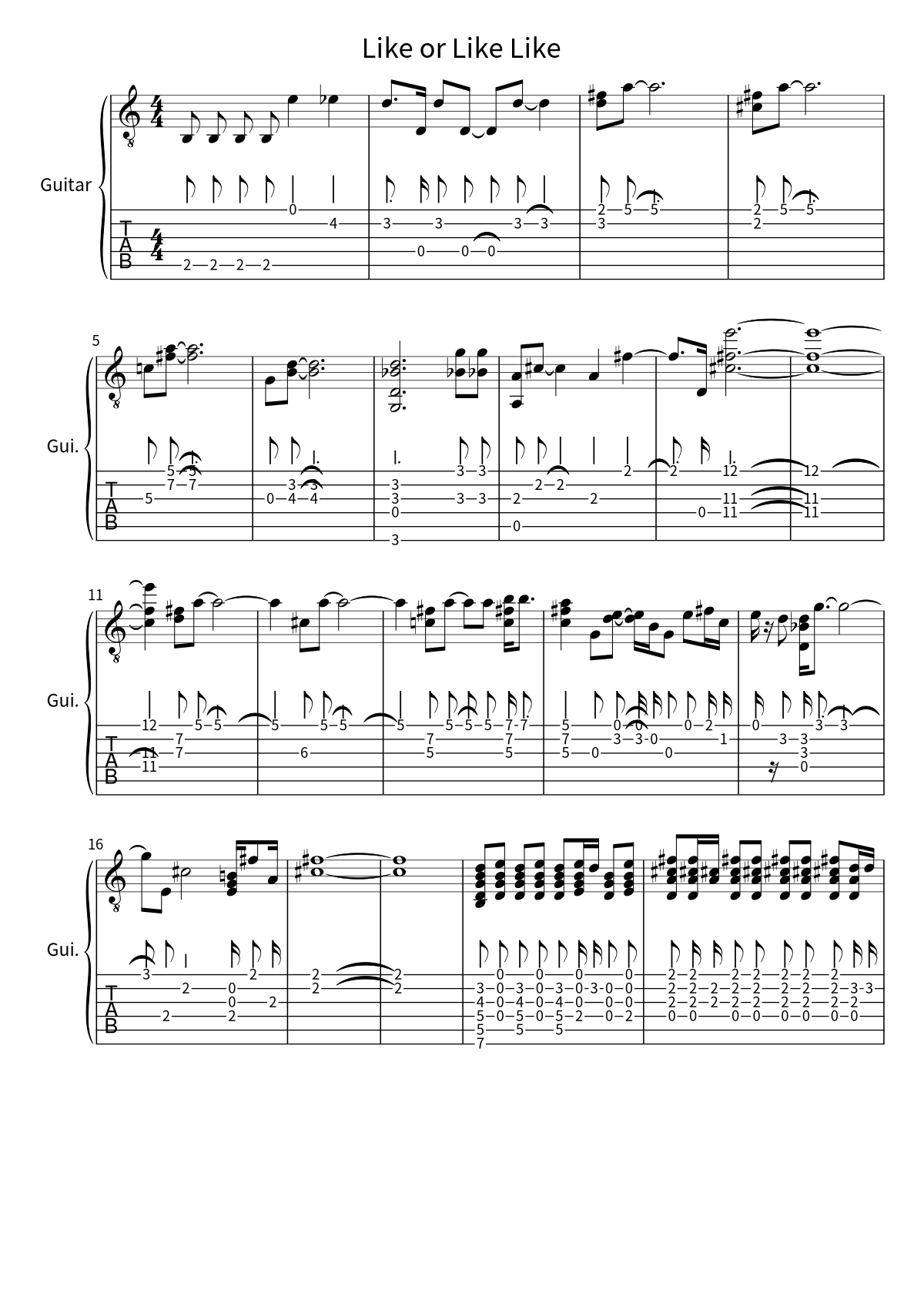 Primeira página da partitura de Like or Like Like, de Miniature Tigers