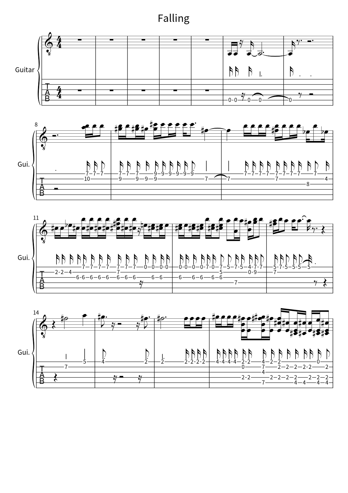 Primeira página da tablatura e partitura de guitarra de Falling, de Harry Styles