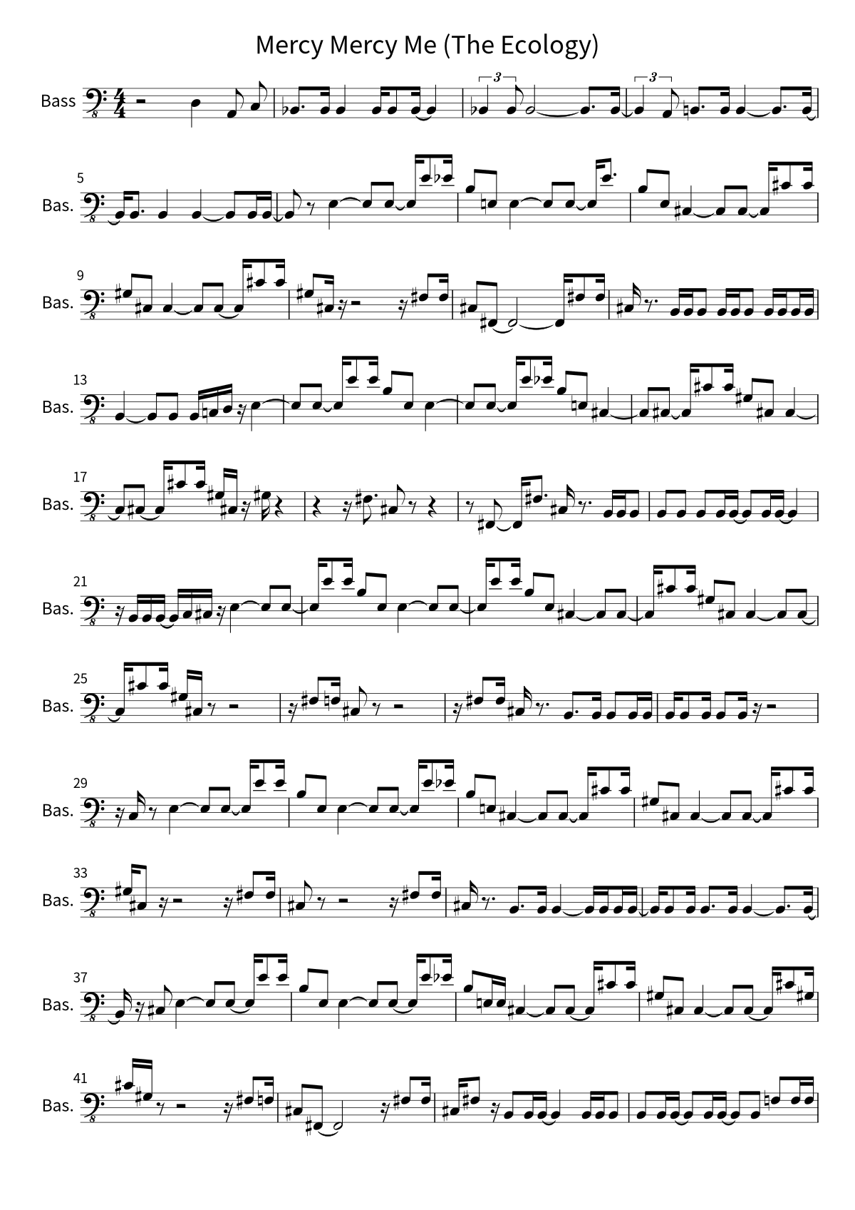 Primeira página da partitura de baixo de Mercy Mercy Me (The Ecology), de Marvin Gaye