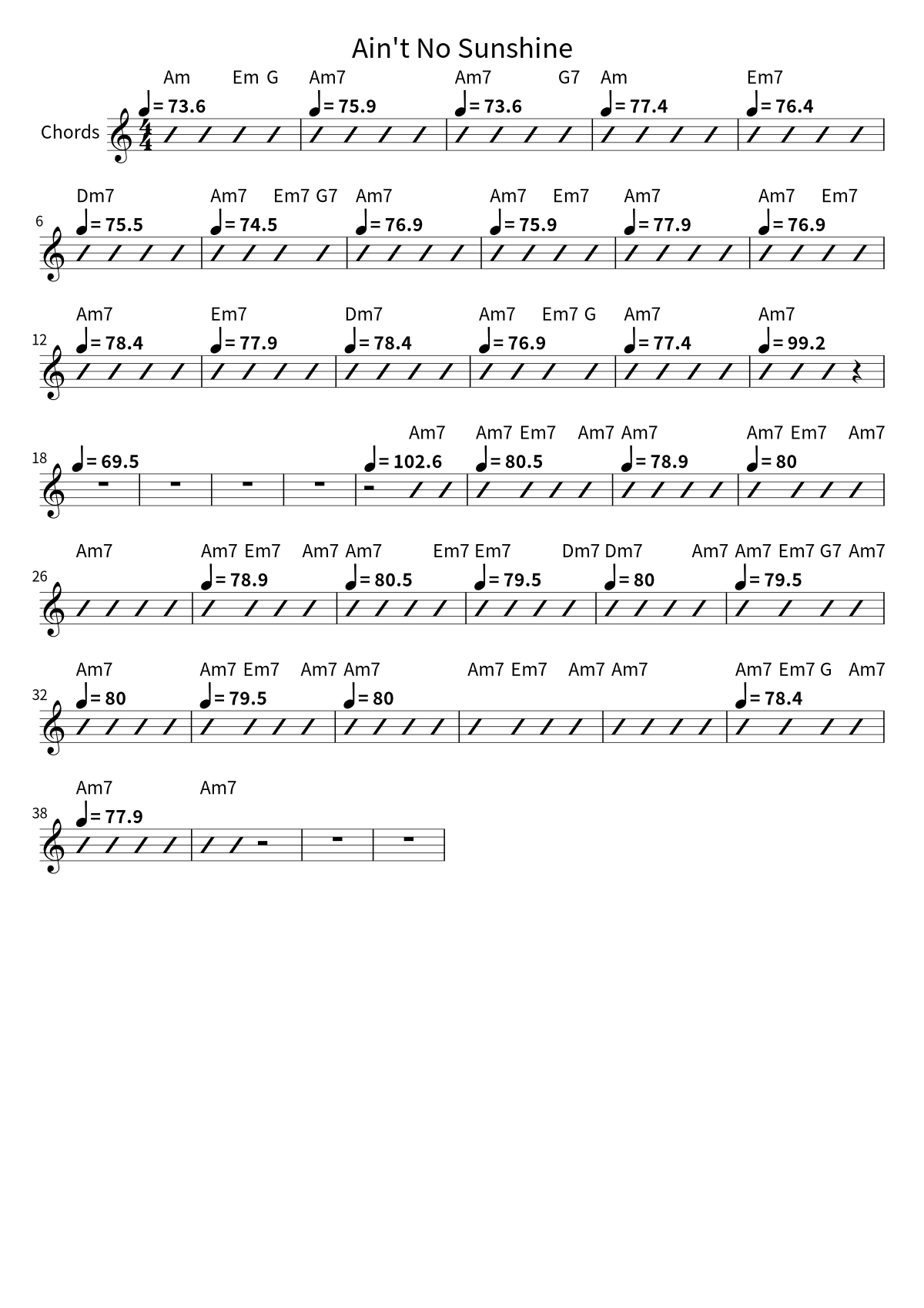 Primeira página da cifra de Ain't No Sunshine, de Bill Withers