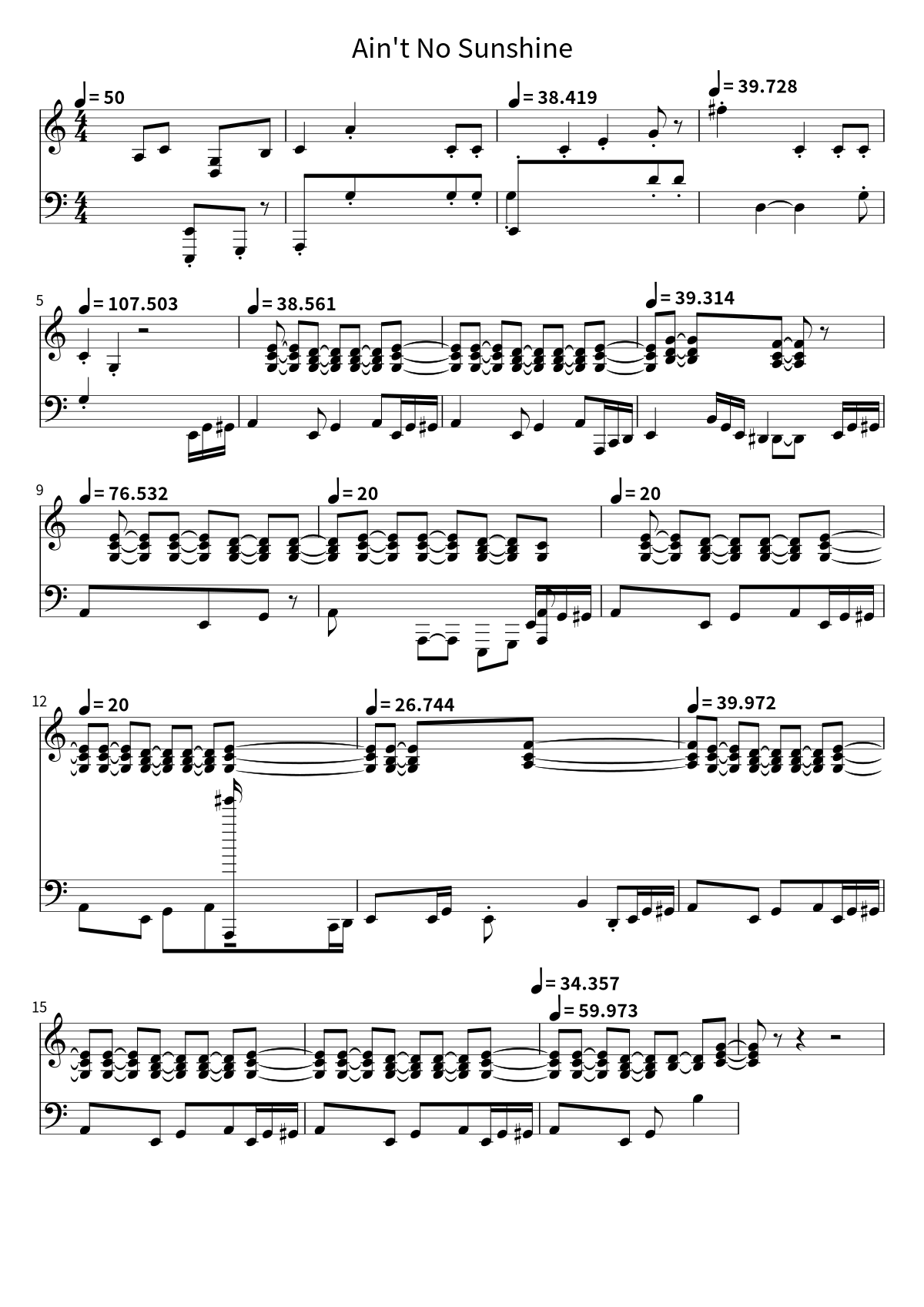 Primeira página da partitura de Ain't No Sunshine, de Bill Withers