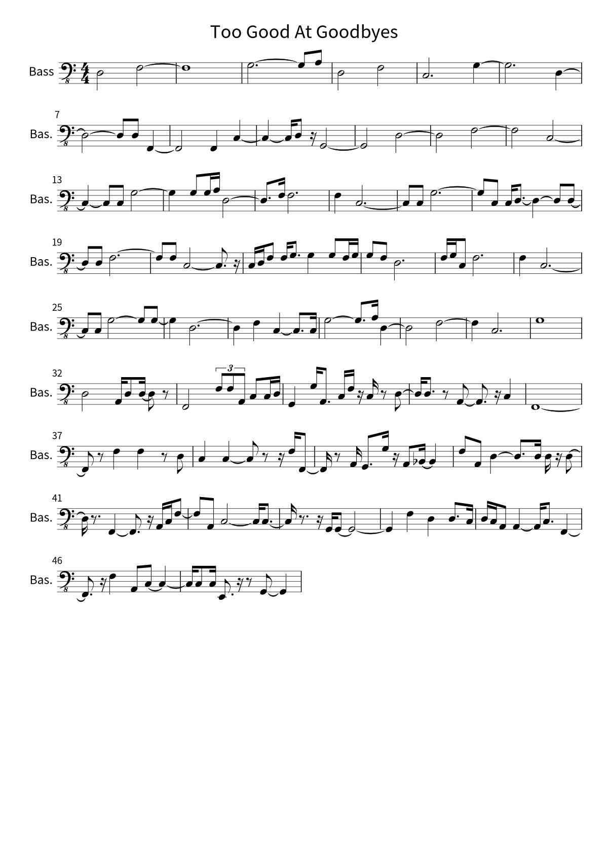 Sam Smith《Too Good At Goodbyes》贝斯谱第 1 页
