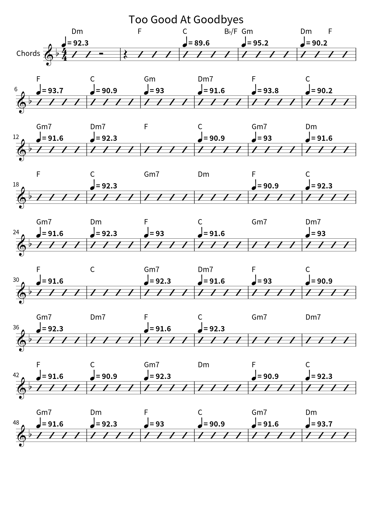 First page of the chord chart for Too Good At Goodbyes by Sam Smith