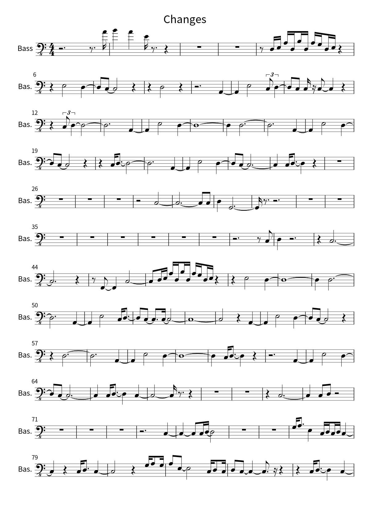 Primera página de la partitura de bajo de Changes de 2Pac