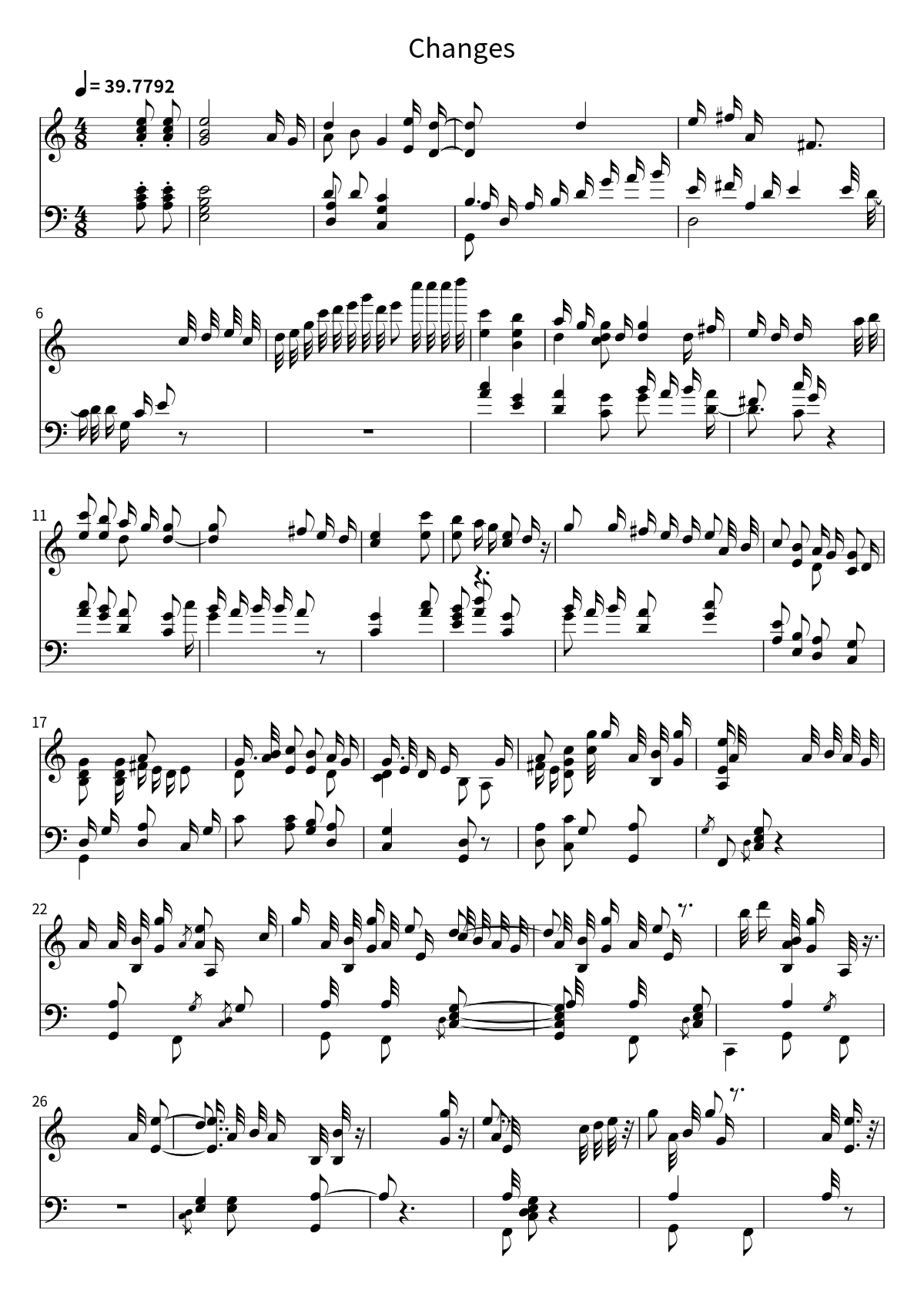 Primera página de la partitura de Changes de 2Pac