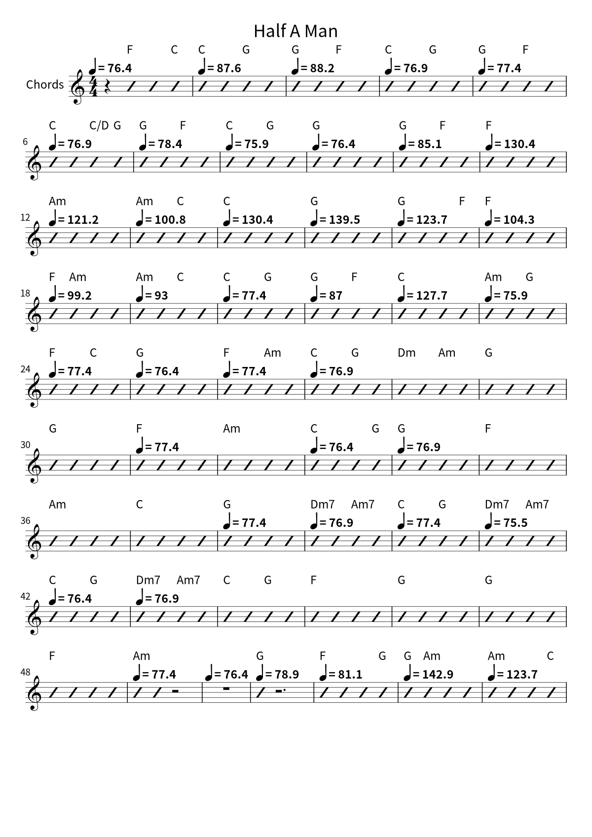 First page of the chord chart for Half A Man by Dean Lewis