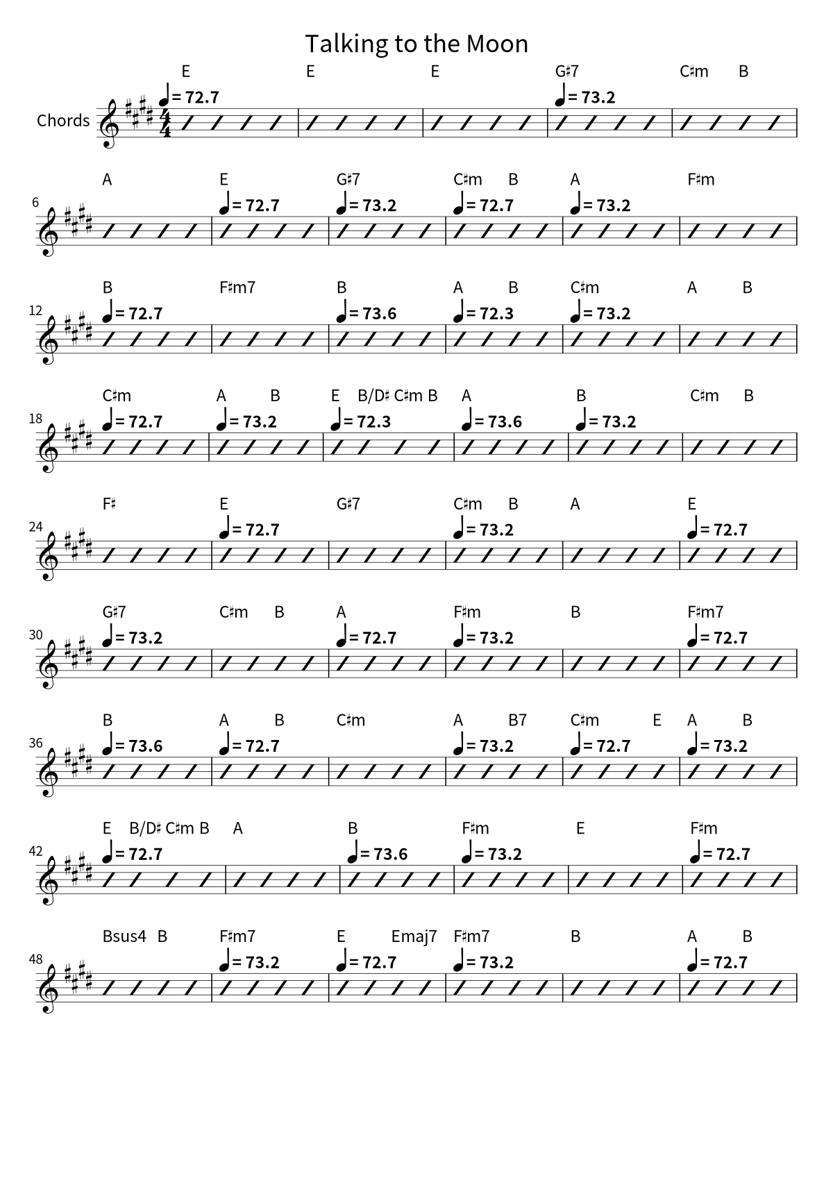 First page of the chord chart for Talking to the Moon by Bruno Mars