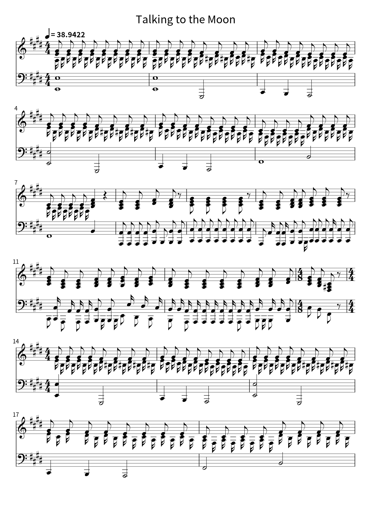 Primera página de la partitura de piano de Talking to the Moon de Bruno Mars