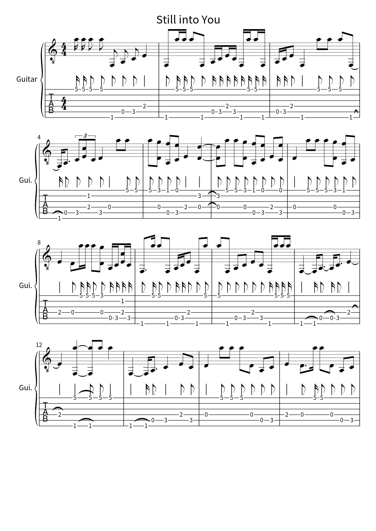 Primera página de la partitura de Still into You de Paramore