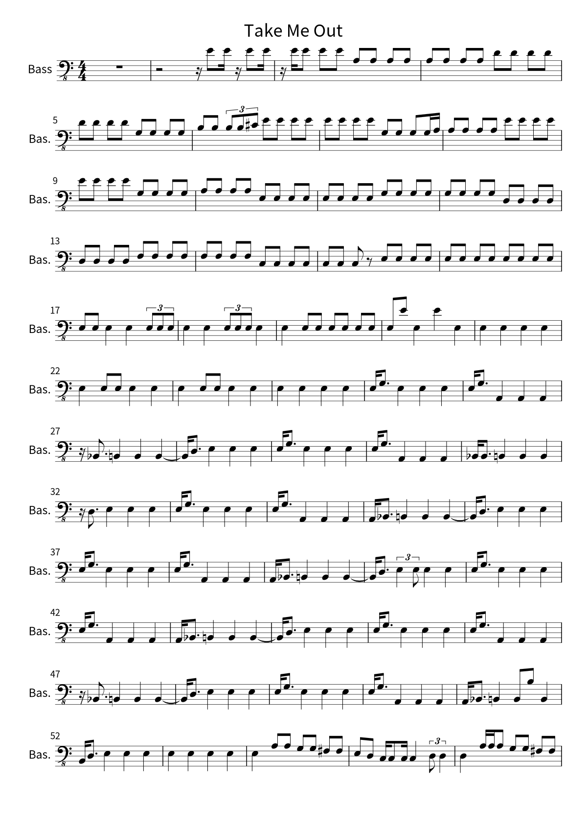 Primera página de la partitura de bajo de Take Me Out de Franz Ferdinand